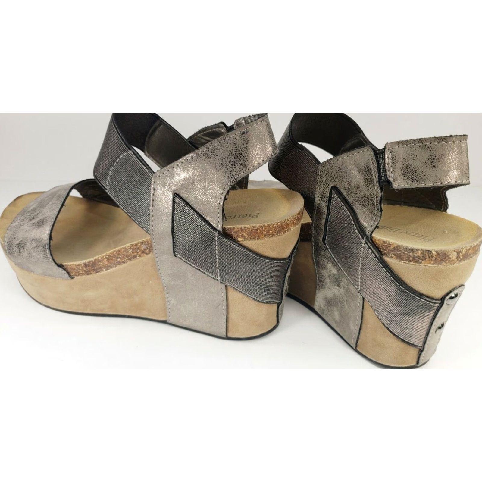 Vintage Pierre Dumas CHANTAL-2 Platform Wedge Sandals Women's Size 8 Pewter 22270 Size US 8 / IT 38 - 5 Thumbnail