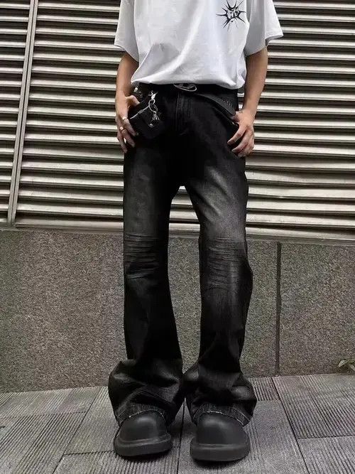 Japanese Brand × Jean Street ripped corrugated pleated micro-flared jeans Size US 32 / EU 48 - 1 Thumbnail