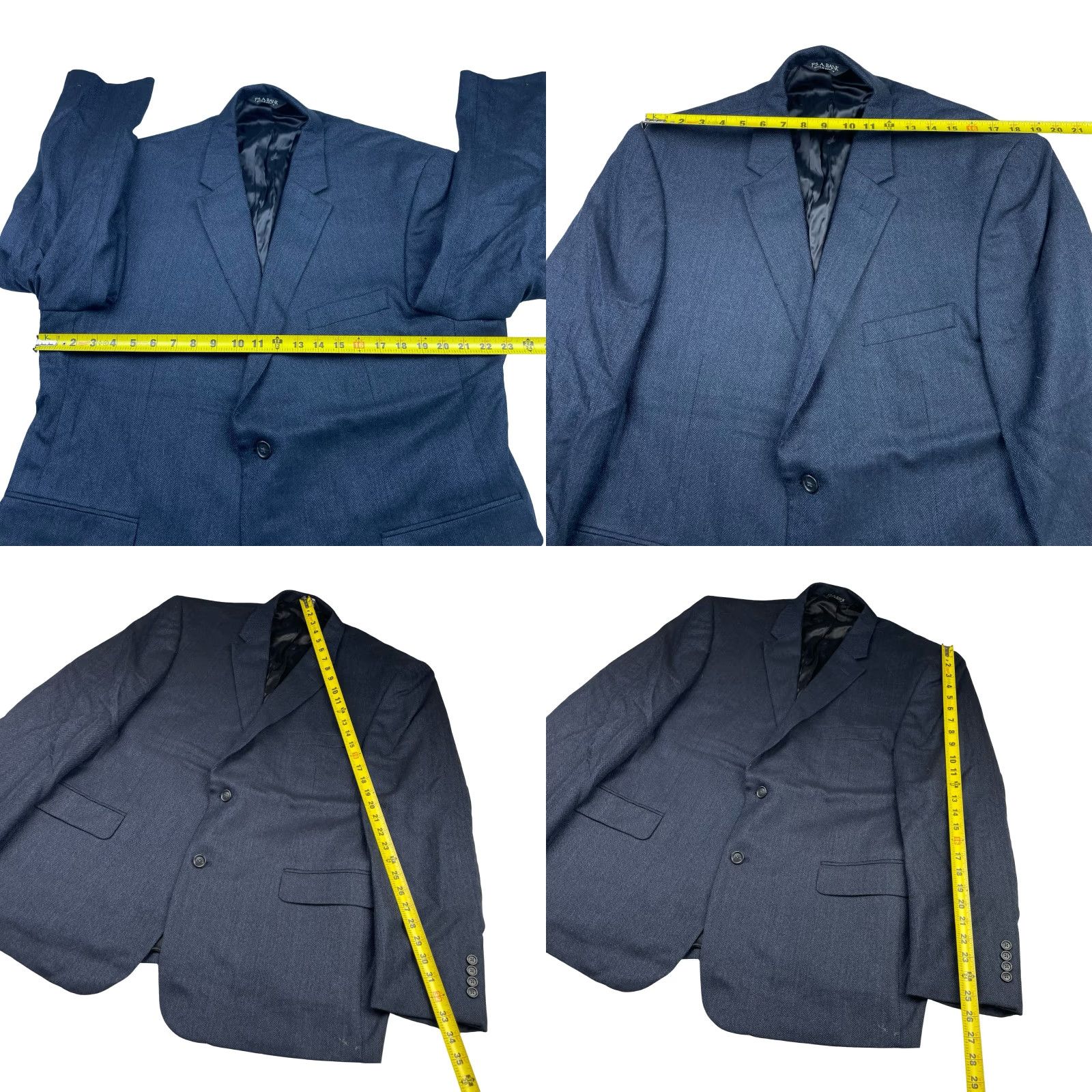 Jos. A. Bank Jos A Bank Men’s Blazer Navy Blue Herringbone 100% Wool 2-Button 48R Jacket Coat Regular Mens Size 48R - 8 Thumbnail