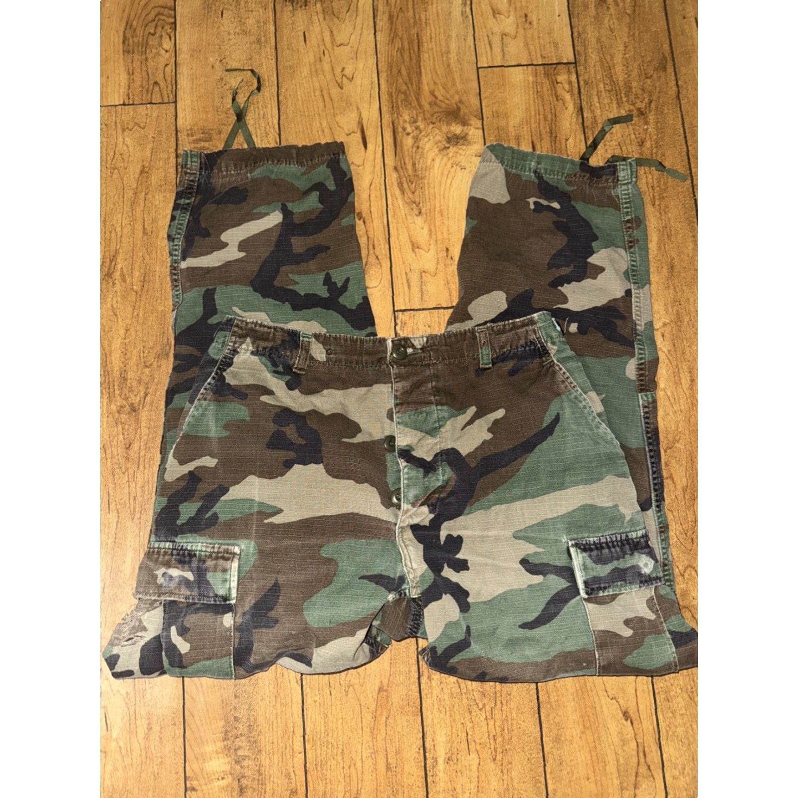 AMO Military Camo Cargo Pants Green 32x28 Distressed Tactical Double Knew Men Size US 32 / EU 48 - 4 Thumbnail