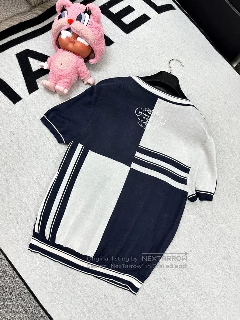 Hermes Hermes Navy Blue with White Rope Pattern Knit Short Sleeve Size XS / US 0-2 / IT 36-38 - 2 Thumbnail