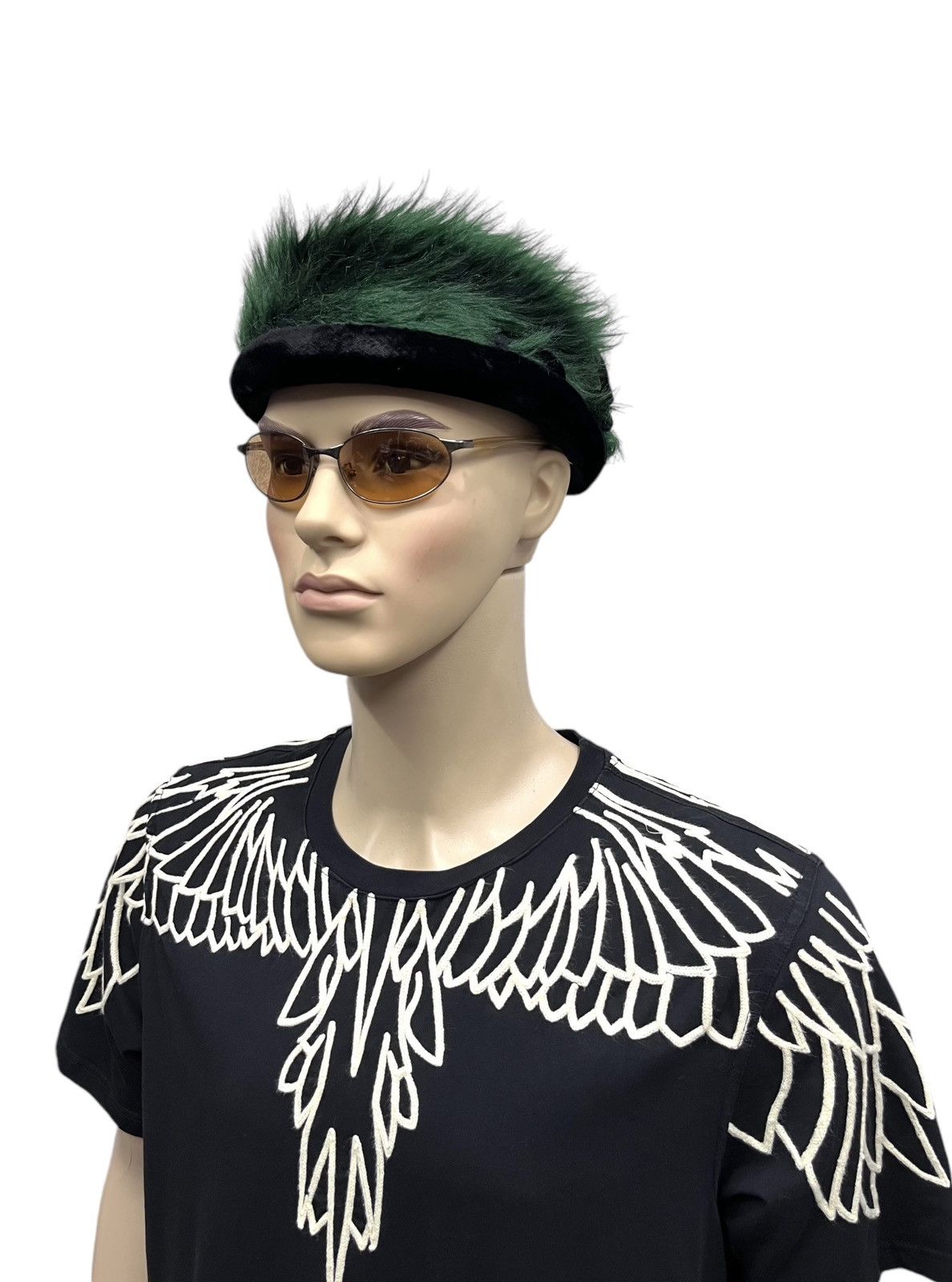 Japanese Brand Vintage MAXIM Punk Green Hairy Hat Vivienne Westwood Style💥 Size ONE SIZE - 2 Thumbnail