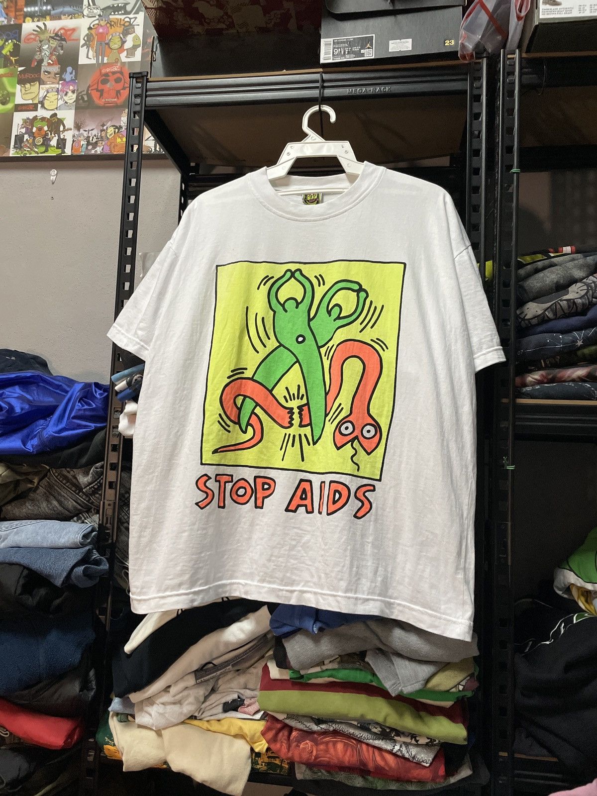 Keith Haring × Vintage Keith Haring Stop AIDS Art Tshirt Size US L / EU 52-54 / 3 - 2 Thumbnail