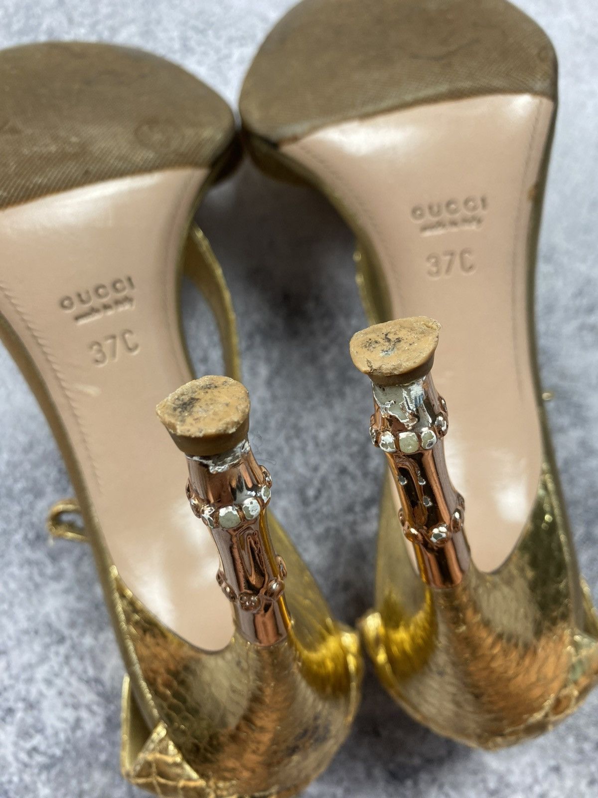 Gucci Gucci by Tom Ford SS04 Vintage Gold Python Bamboo Heel Snake Size US 7 / IT 37 - 10 Thumbnail
