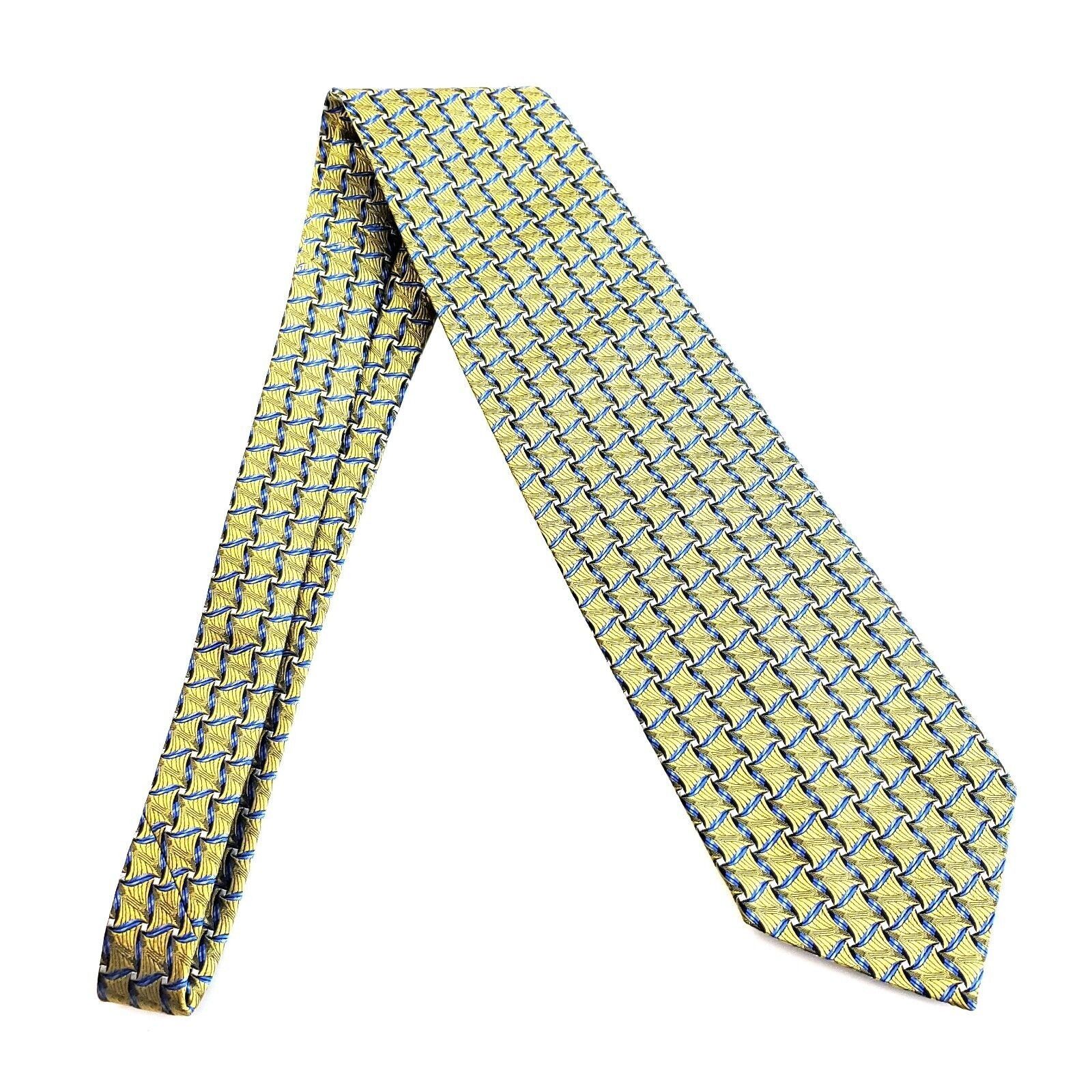Pronto Uomo Pronto Uomo Yellow Blue Geometric Woven Italian Wide Silk Ti Size ONE SIZE - 6 Thumbnail