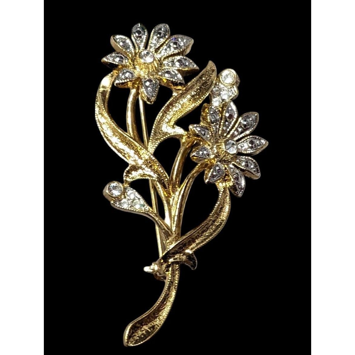 Other Vintage Floral Silver And Gold Tone Rhinestone Brooch Size ONE SIZE - 1 Thumbnail