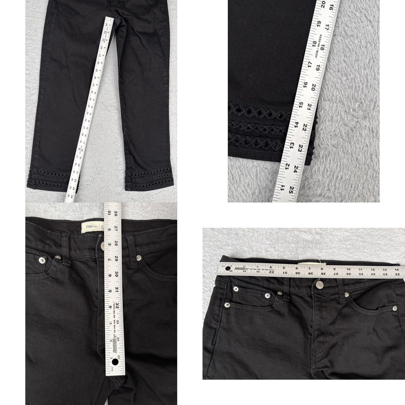 Gap Gap 1969 Jeans Womens Slim Crop Ankle Lace Hem Black 26x24 Denim Stretch Size 26" / US 2 / IT 38 - 8 Thumbnail