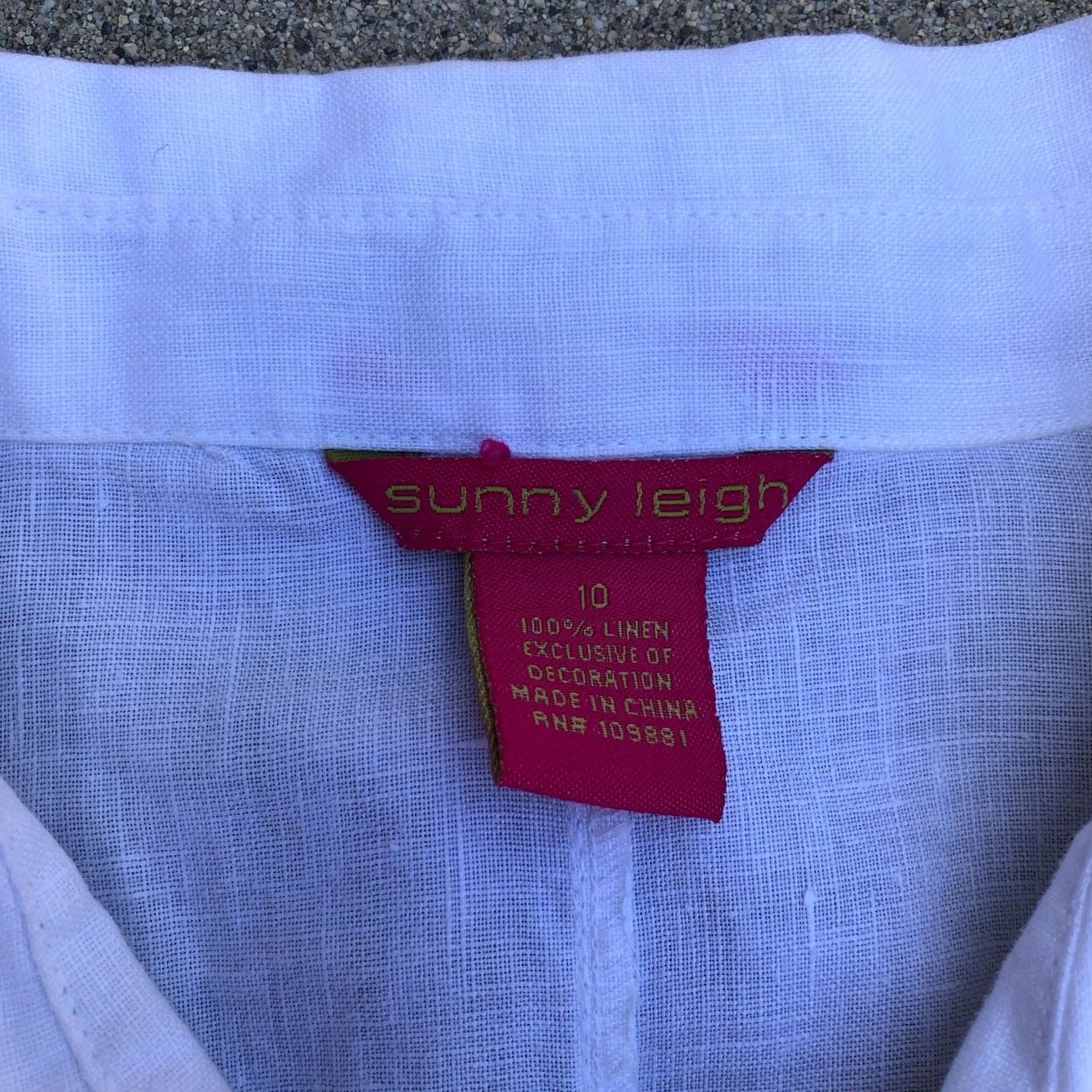 Vintage SUNNY LEIGH 100% Linen Button Dress Women's 10 White Short Sleeve A-Line Knee Length Size 32" / US 10 / IT 46 - 3 Thumbnail