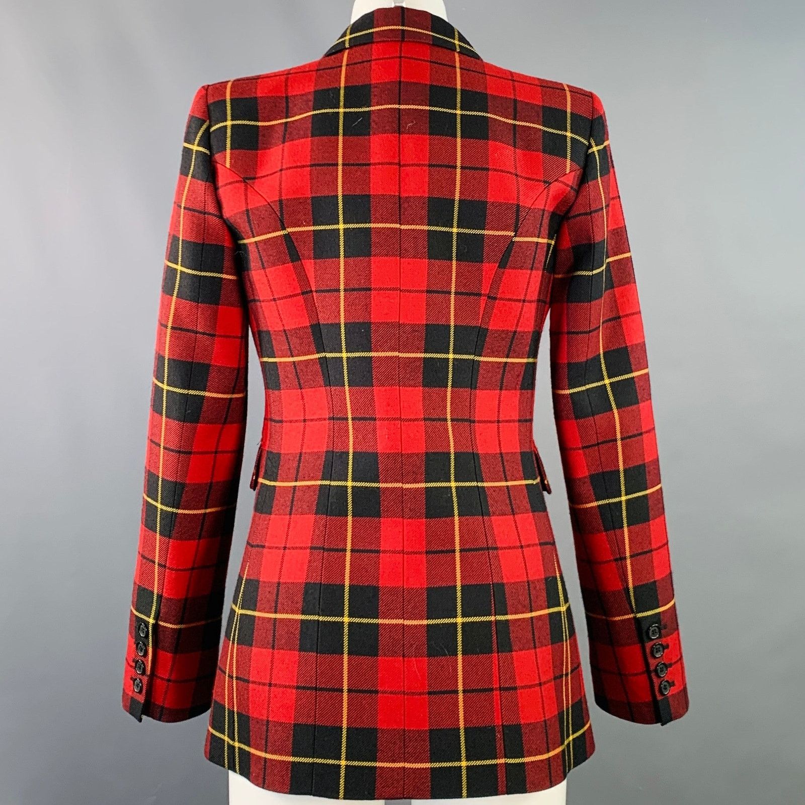 Michael Kors MICHAEL KORS COLLECTION Red Black Wool Plaid Jacket Blazer Size XS / US 0-2 / IT 36-38 - 4 Thumbnail