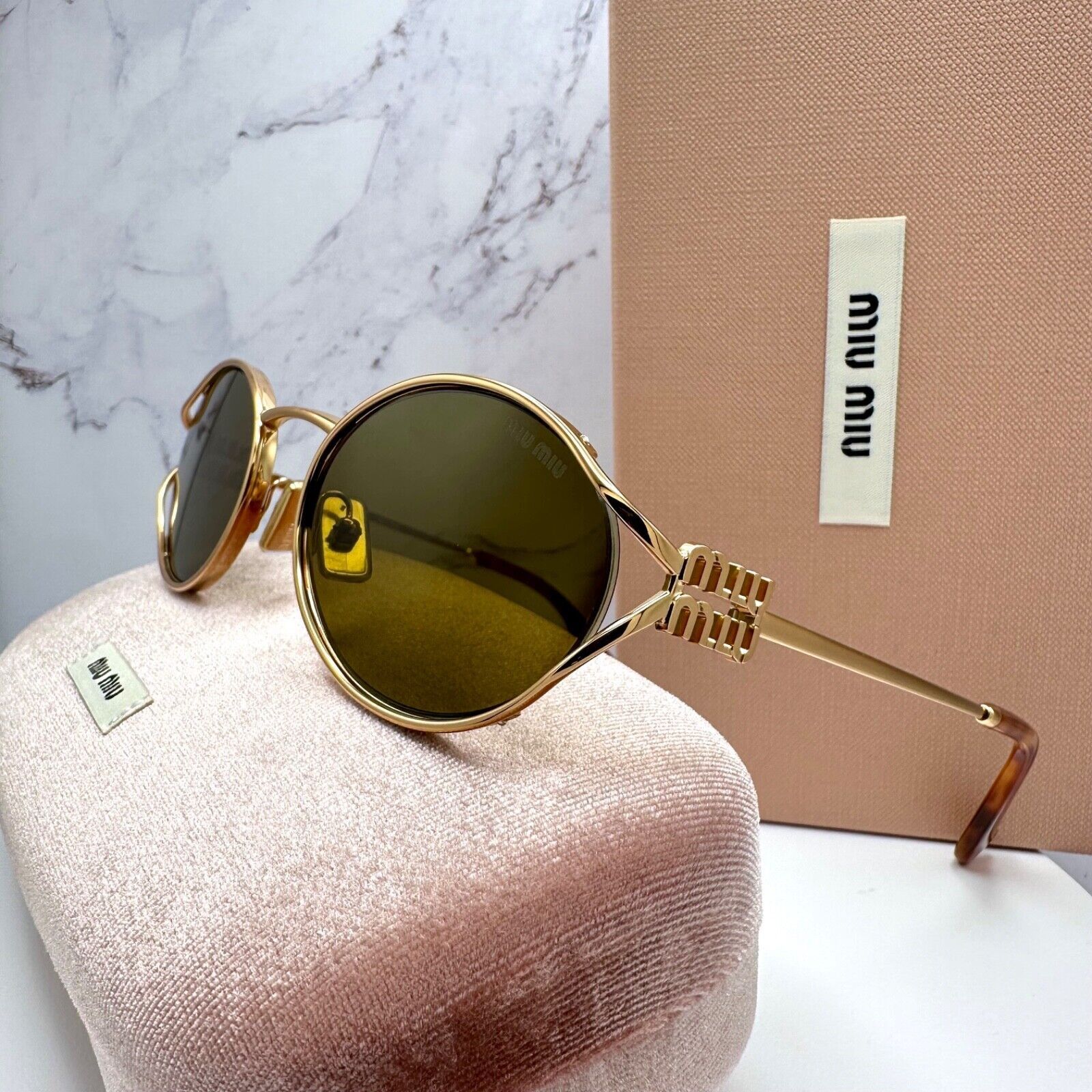 Miu Miu New MIU MIU Sunglasses Gold Oval Skinny Metal Frame Italy Size ONE SIZE - 12 Thumbnail