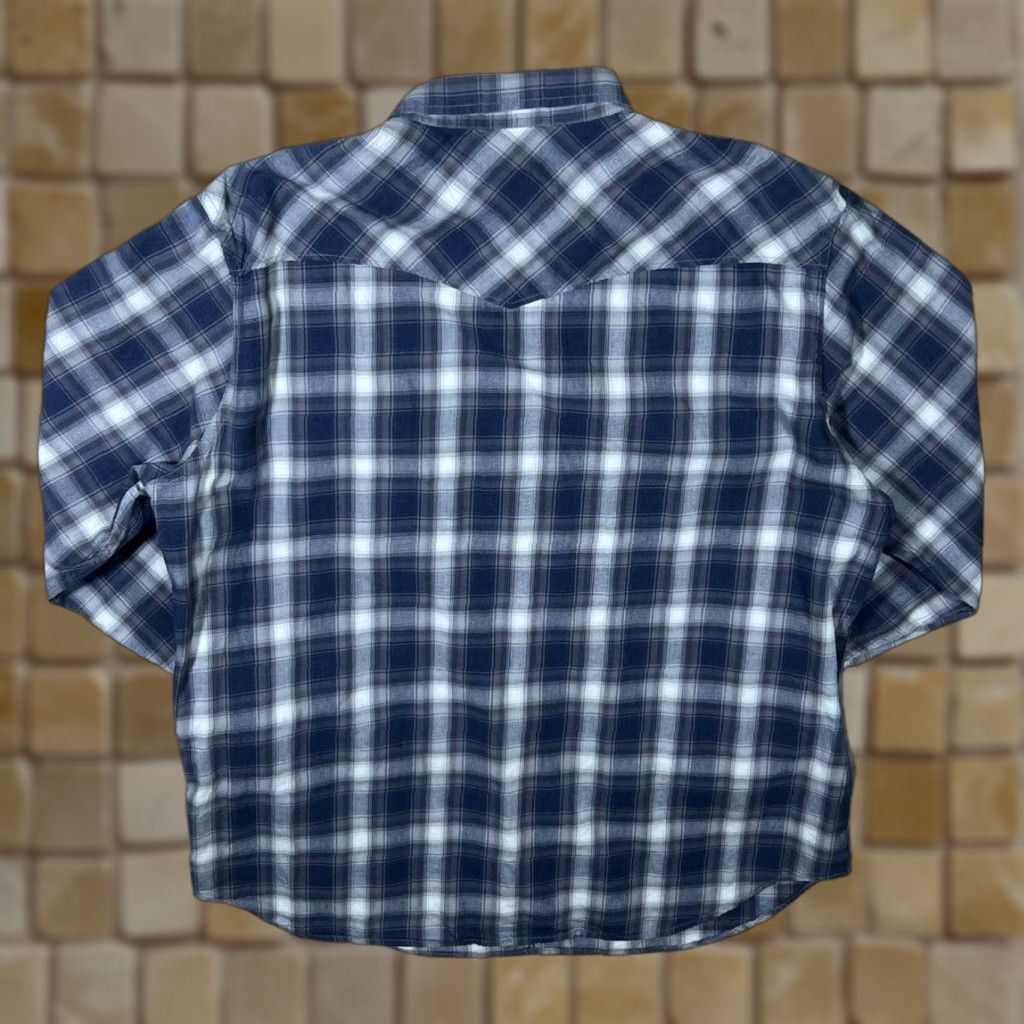 Lucky Brand Lucky Brand Western Plaid Long Sleeve Popper Cotton Shirt XL Mens Button-Up Check Navy/Grey/White 100% Cotton Casual Size US XL / EU 56 / 4 - 1 Thumbnail