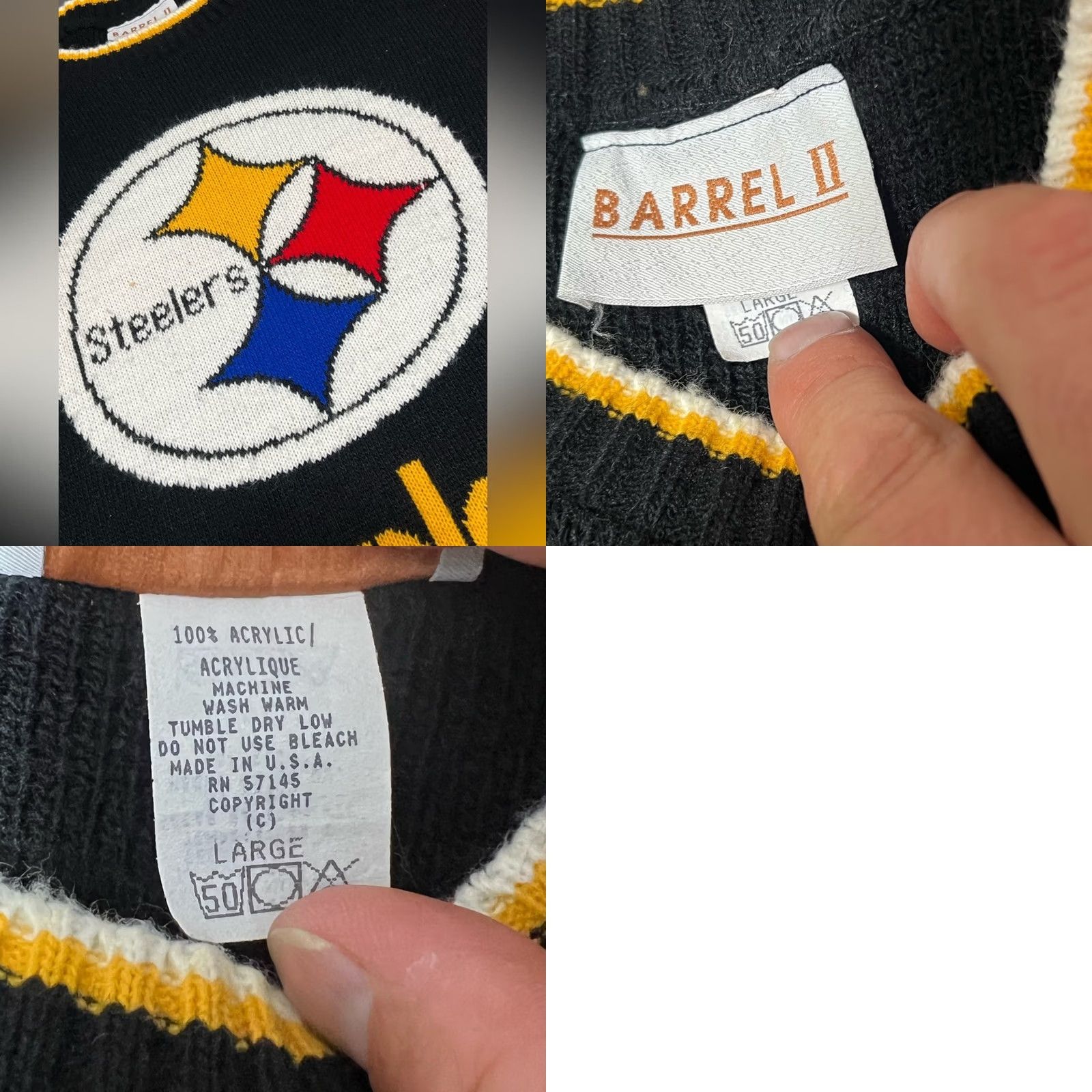 Vintage VINTAGE Pittsburgh Steelers Sweater Mens Large Black Knit Barrel II Acrylic USA Size US L / EU 52-54 / 3 - 8 Thumbnail
