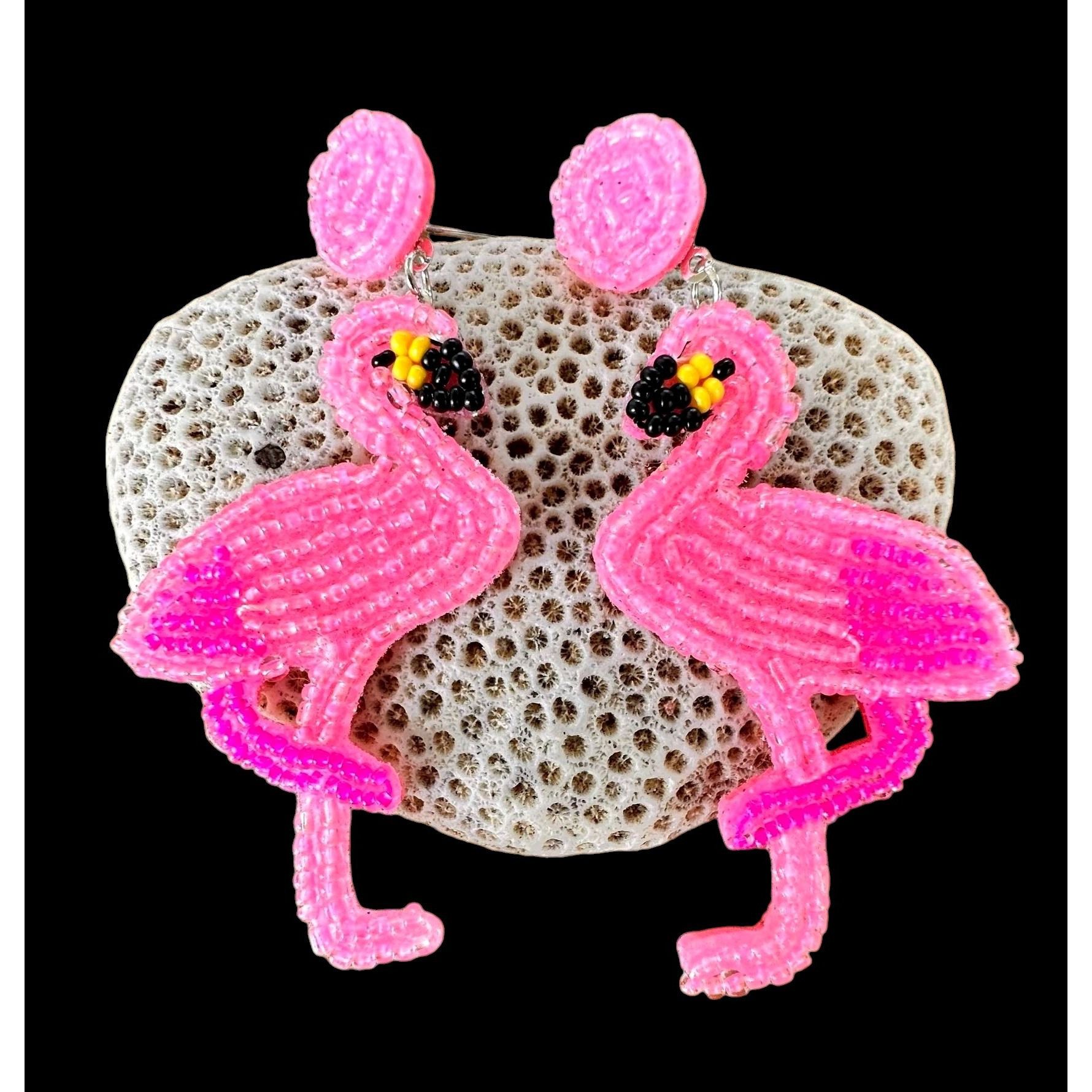 Handmade Flamingo Earrings Beaded Dangle Posts Pink Statement Jewelry Size ONE SIZE - 6 Thumbnail