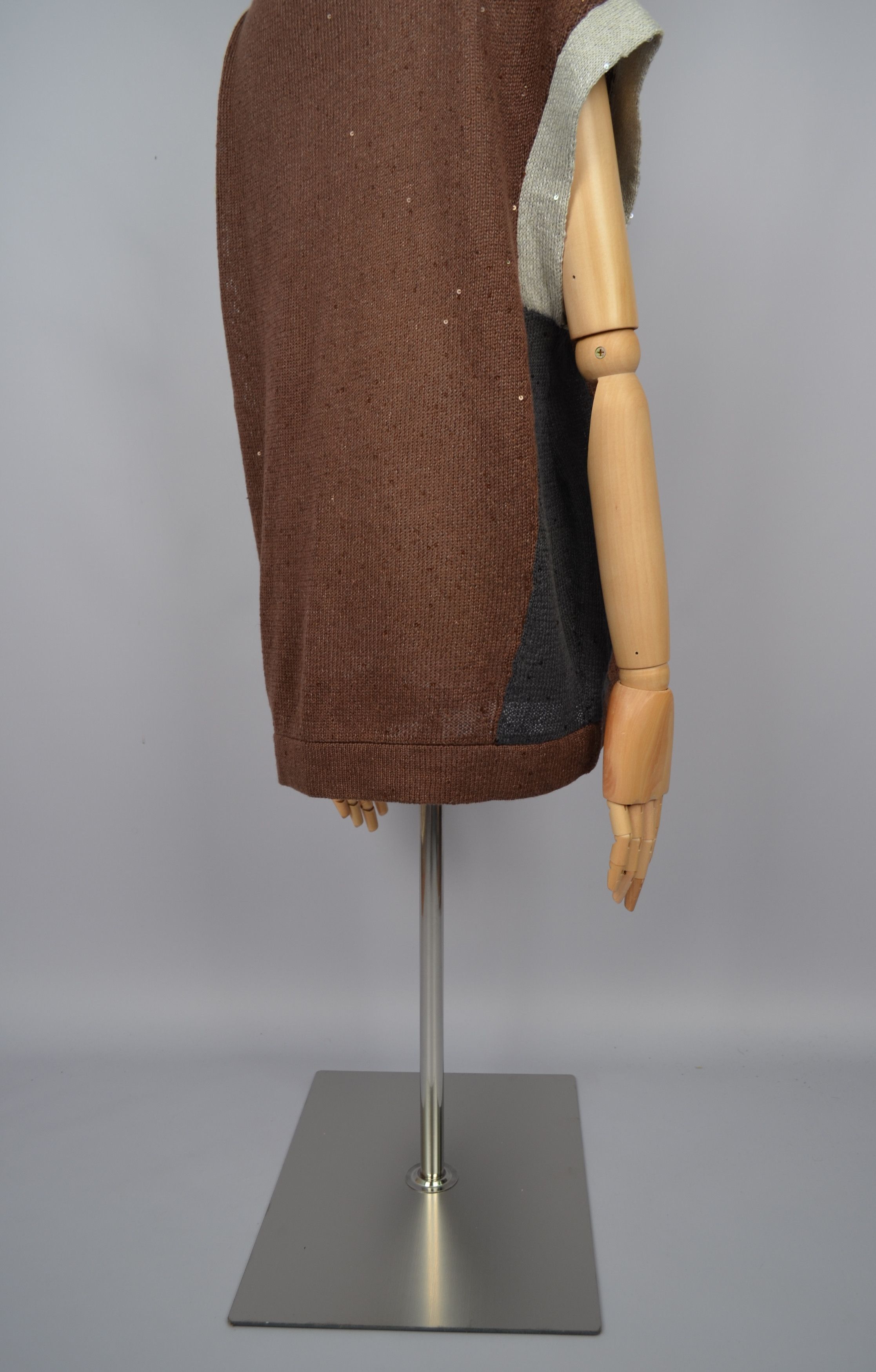 Brunello Cucinelli × Designer Brunello Cucinelli Sequin Linen\Silk Brown Grey Sleeveless Size XXL / US 16-18 / IT 52-54 - 13 Thumbnail