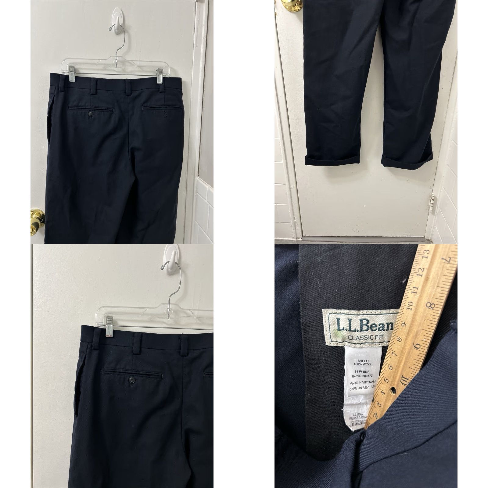 Vintage LL Bean Dress Pants Mens 34x31 Navy 100% Wool Classic Fit YKK Pleated Cuffed Size US 34 / EU 50 - 8 Thumbnail