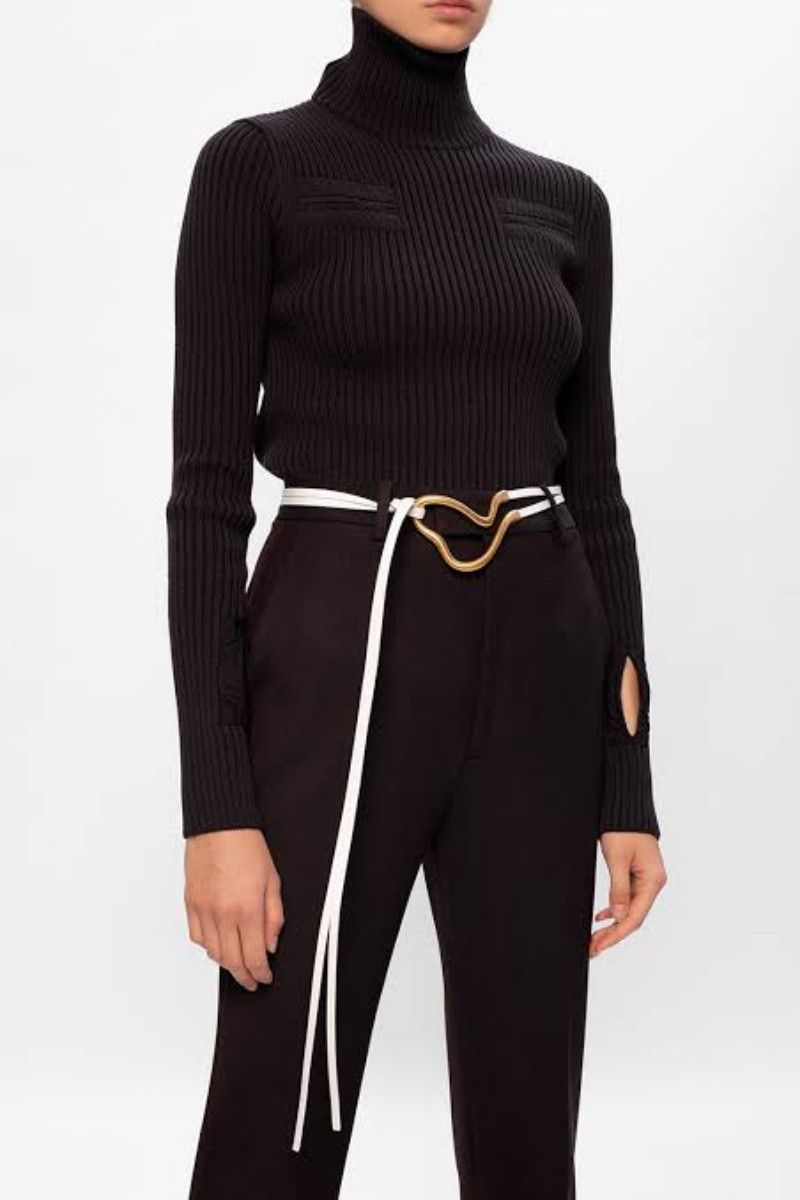 Bottega Veneta BOTTEGA VENETA white gold decorative buckle thin belt Size ONE SIZE - 2 Thumbnail