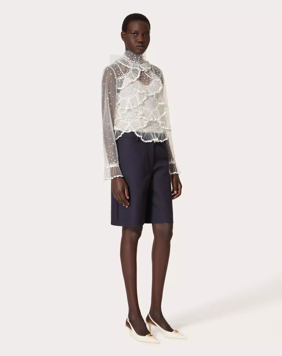 Valentino o1s1wg110426 Tulle Illusione Embroidered Top in Ivory Size M / US 6-8 / IT 42-44 - 4 Thumbnail