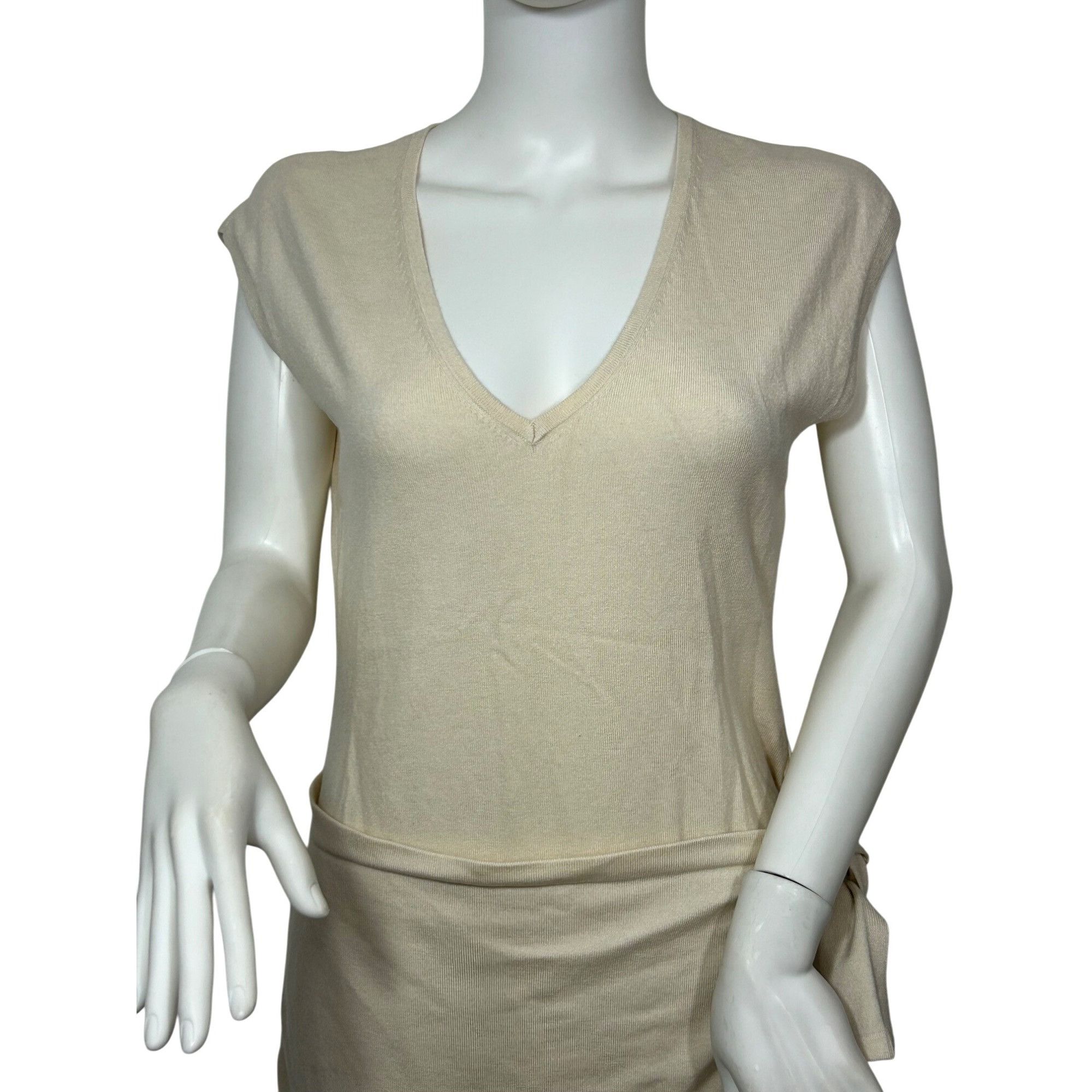 Express Express Wrap Dress M Beige Midi V-Neck Cap Sleeve Pull On St Size M / US 6-8 / IT 42-44 - 2 Thumbnail