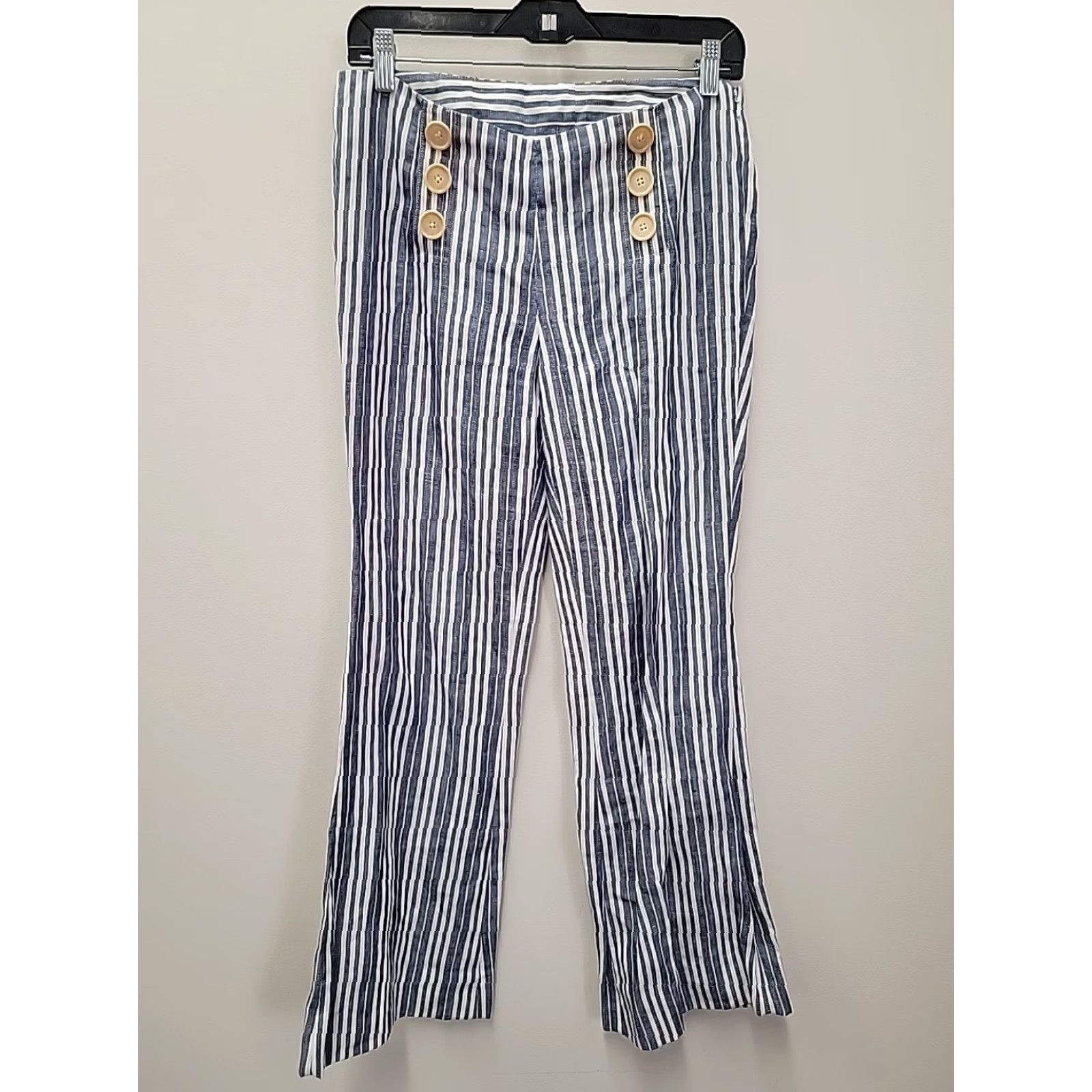 Tory Burch Tory Burch Pants Wide-Leg Linen Nautical Multicolor 100% Linen Sz 4 Womens Pockets Inseam 29.5 in Dress Pants Holiday/Nautical Theme Size 27" / US 4 / IT 40 - 2 Thumbnail