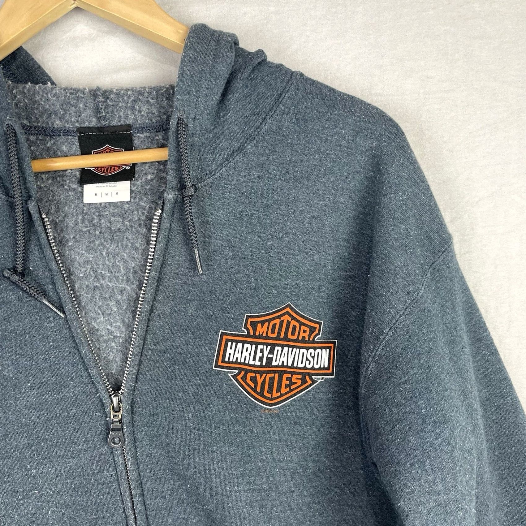Harley Davidson Harley-Davidson Hoodie Mens M Blue Full Zip Military Overseas Tour Skull Graphic Print Front Logo Zipper Pocket Hooded Size US M / EU 48-50 / 2 - 2 Thumbnail