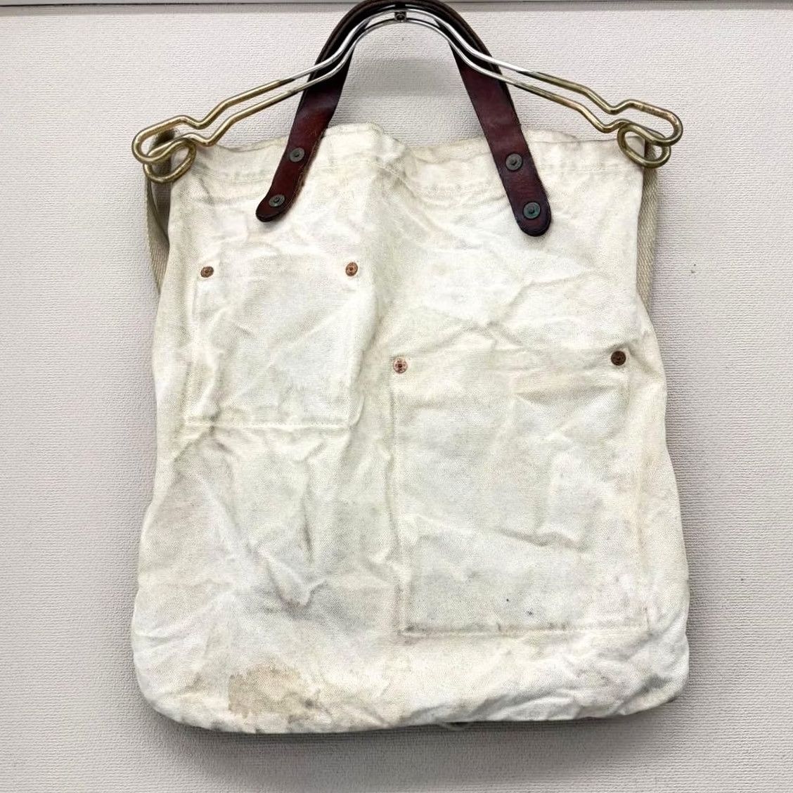 Ralph Lauren VINTAGE RRL Ralph Lauren Tote Bag Ivory Canvas Leather Logo Handle Medium Unisex Adults Size ONE SIZE - 2 Thumbnail