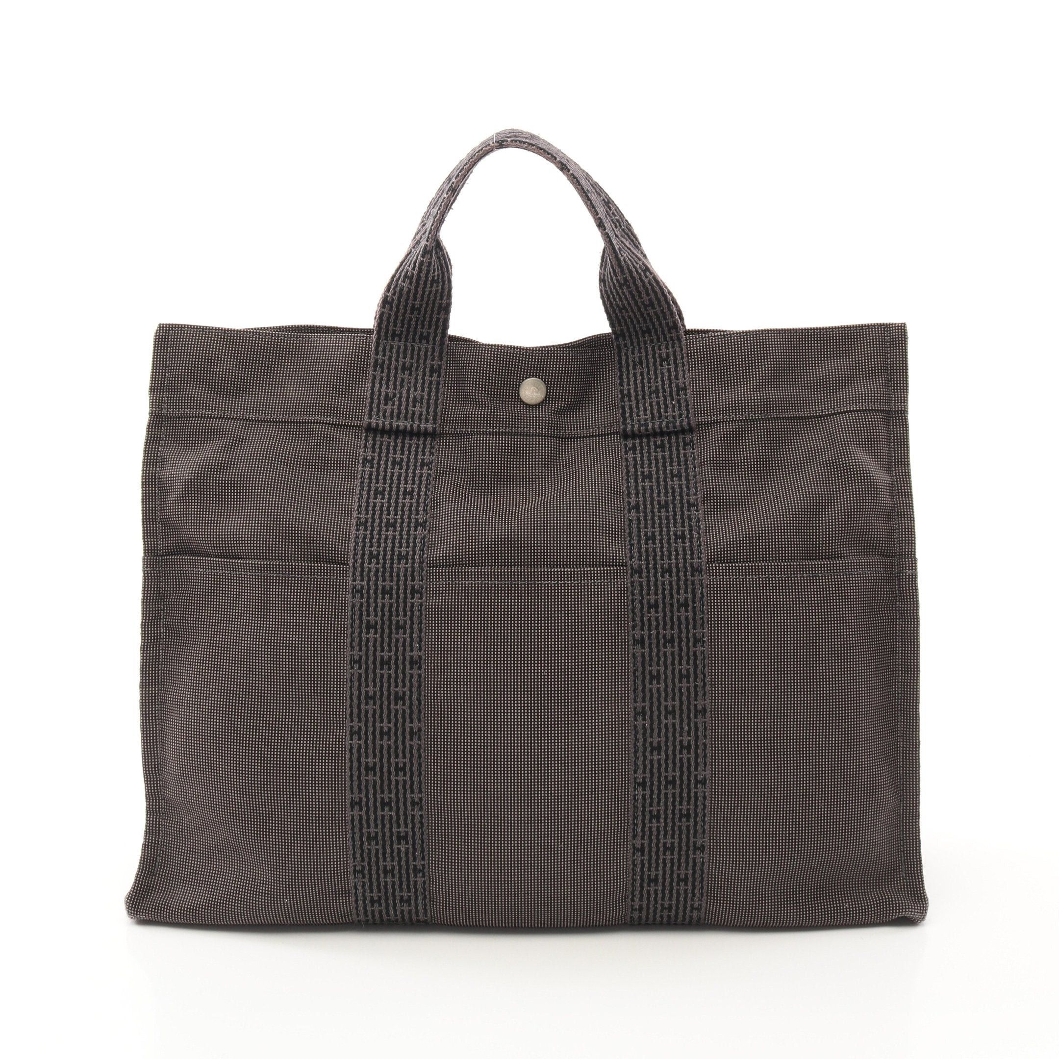 Hermes Yale Line Mm Handbag Tote Bag Nylon Canvas Dark Gray Silver Hardware in Black, Women's