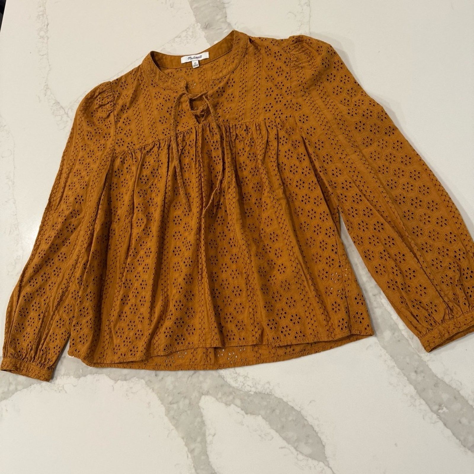 Madewell Madewell Eyelet Double Tie Peasant Top Womens XS Carrot Cake Size XS / US 0-2 / IT 36-38 - 2 Thumbnail