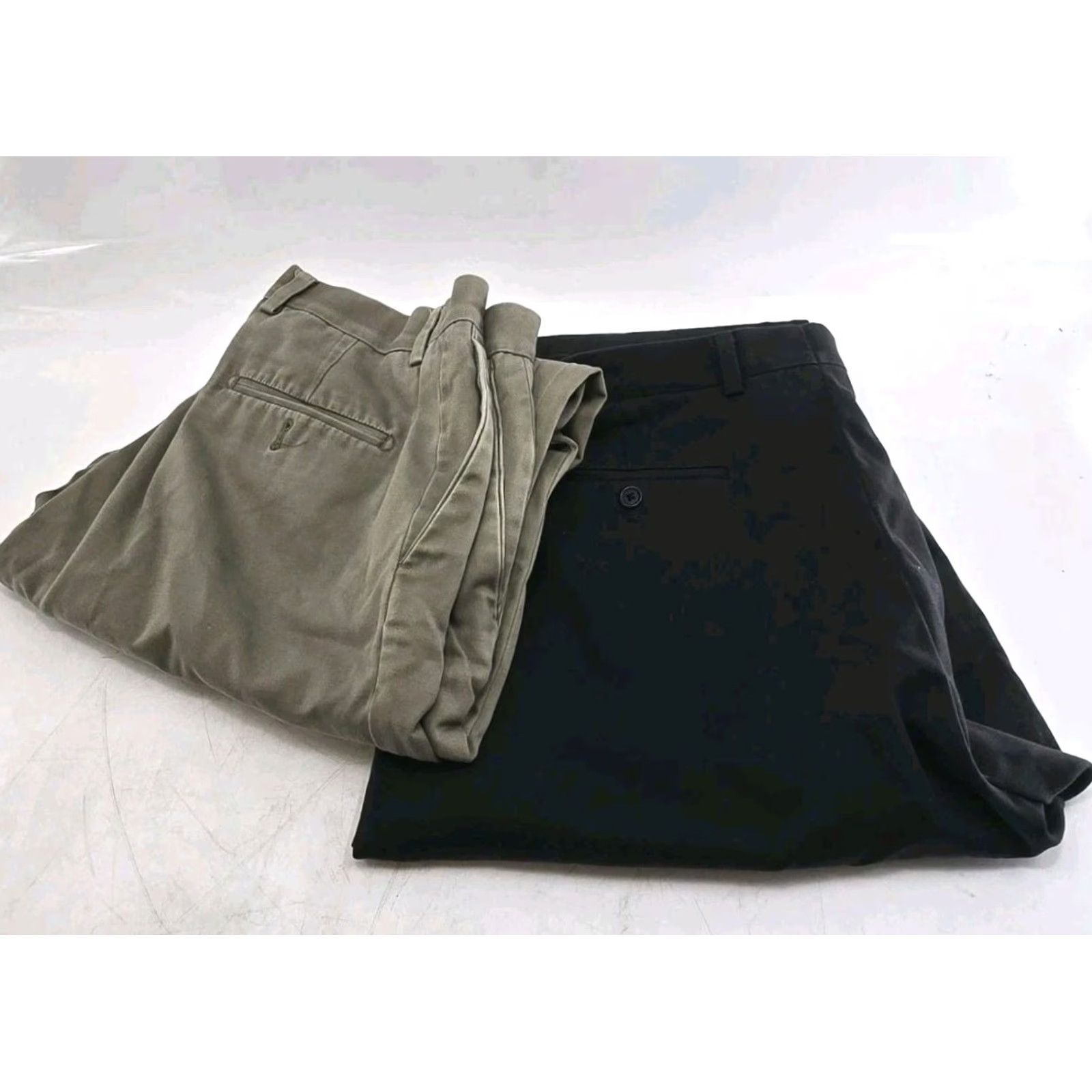 Vintage Kirkland Signature Men’s Dress Pants - Black Khaki - 38x34 - Flat Front - Cotton - 2 Lot - Regular - Pockets - Size 38x34 - Men Size US 38 / EU 54 - 2 Thumbnail