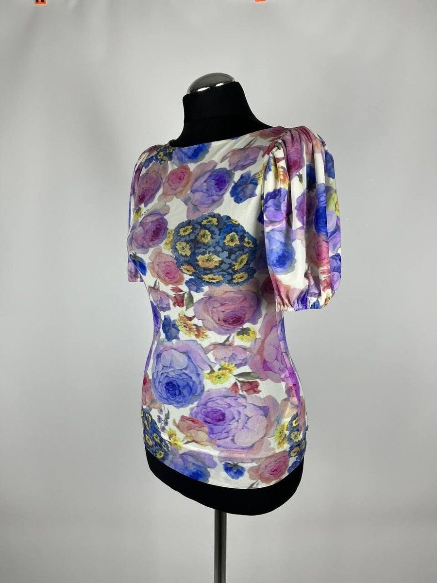Designer × Ganni GANNI FLORAL MULTICOLOUR PRINT MESH T-SHIRT SIZE 36 (0288) Size XS / US 0-2 / IT 36-38 - 2 Thumbnail