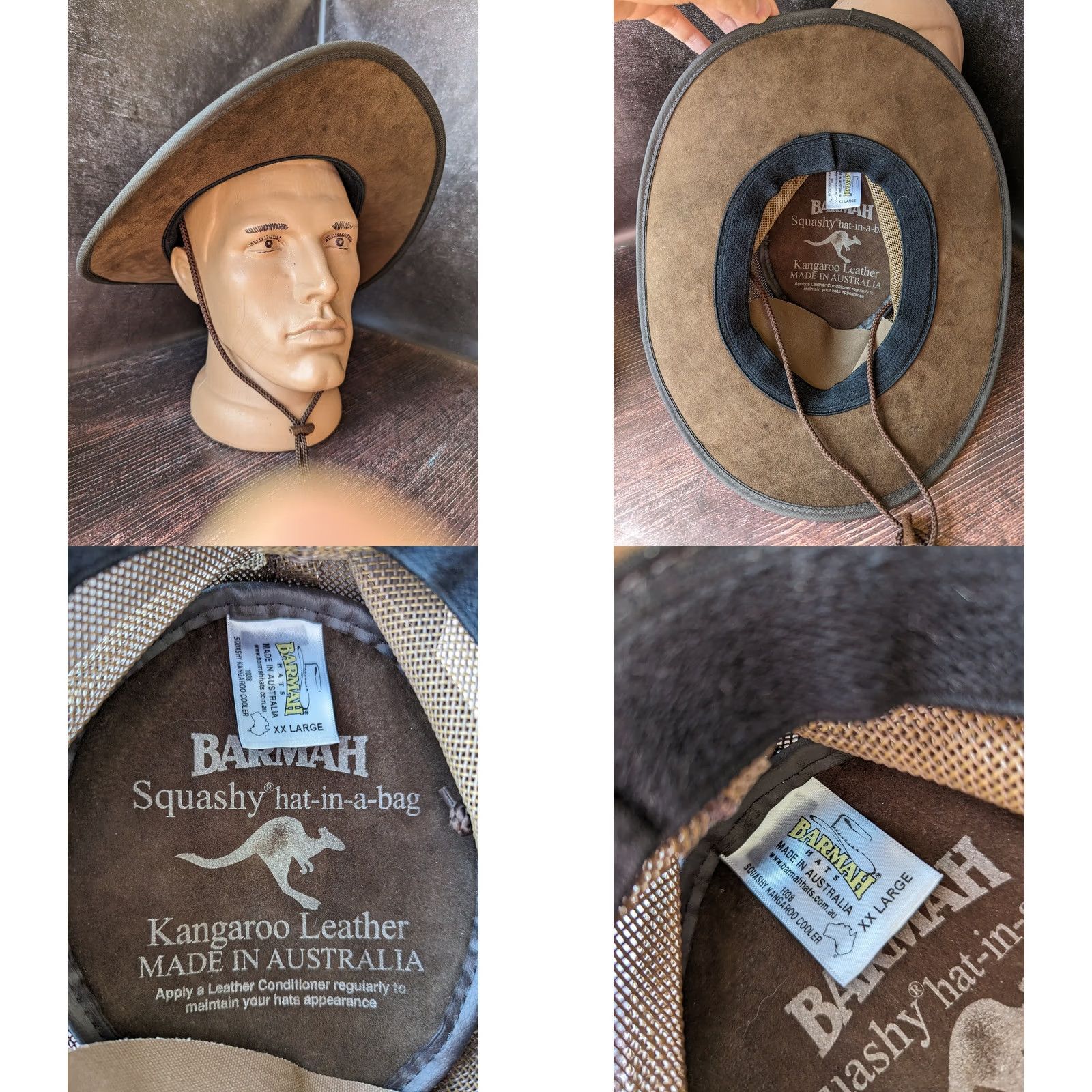KangaROOS Barmah Australia Cowboy Leather Hat Size XXL Men Brown Kangaroo Leather Barmah Cowboy Hat Western Theme Wool? Size ONE SIZE - 9 Thumbnail