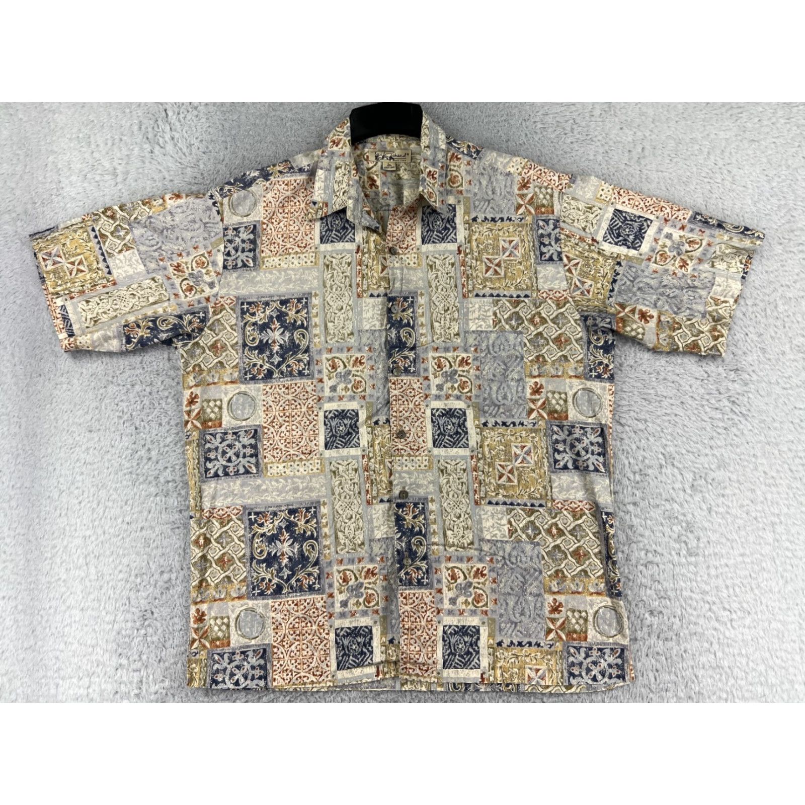 Tori Richard Tori Richard Shirt Mens Large Beige Quilt Pattern Button Up Hawaiian Cotton Lawn Size US L / EU 52-54 / 3 - 2 Thumbnail