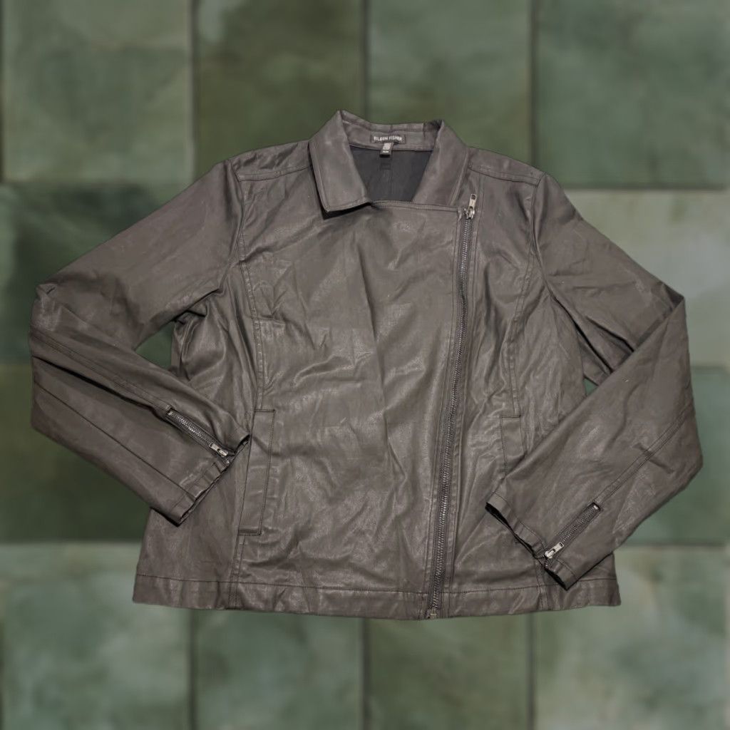 Eileen Fisher EILEEN FISHER Jacket Women Sz M Black Waxed Two Tone Biker Moto Size M / US 6-8 / IT 42-44 - 1 Thumbnail