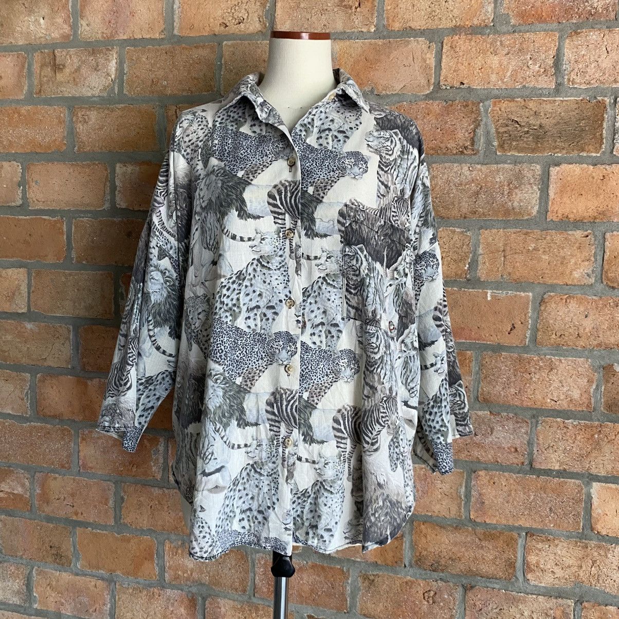 Vintage HOT STUFF Gray Safari Animal Print Shirt Size XL / US 12-14 / IT 48-50 - 11 Thumbnail