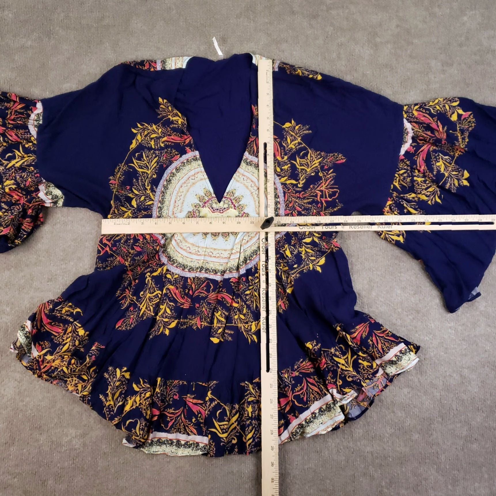 Free People Free People Tunic Blouse Womens XS Blue Floral Ruffle Bohemian 3/4 Sleeve Peasant Size XS / US 0-2 / IT 36-38 - 2 Thumbnail