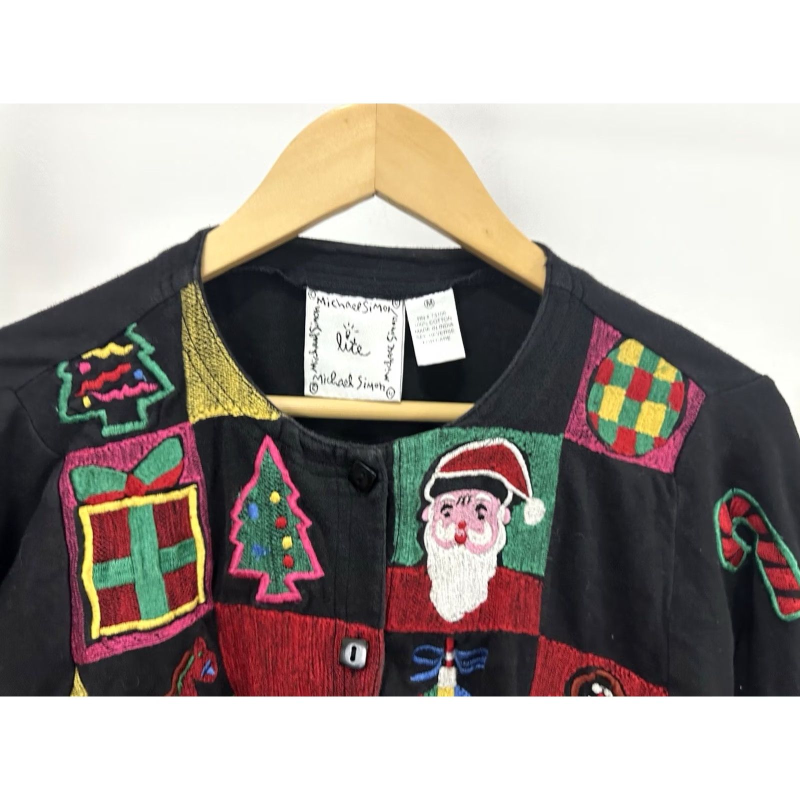 Simons VTG Michael Simon Lite Christmas Holiday Cardigan Sweater Woman M Black Santa Tree Cardigan Mens Womens Girls Boys Size M / US 6-8 / IT 42-44 - 4 Thumbnail