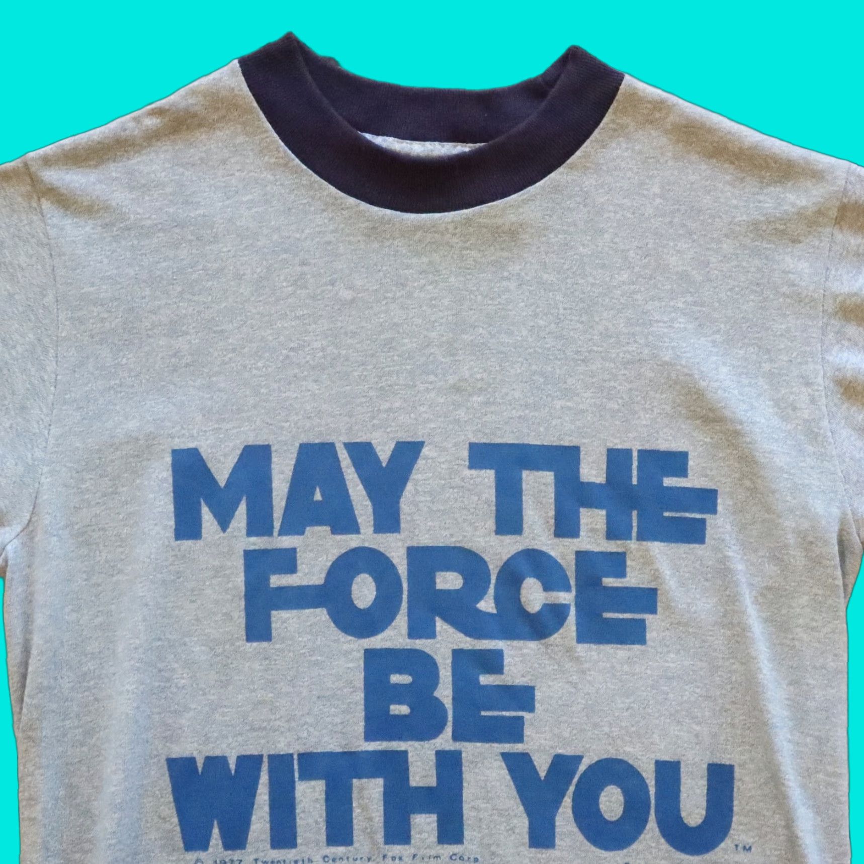 Star Wars Vintage Star Wars May The Force Be With You Ringer Tshirt L Blue Man Shirt 1977 1970s) Size US L / EU 52-54 / 3 - 1 Thumbnail