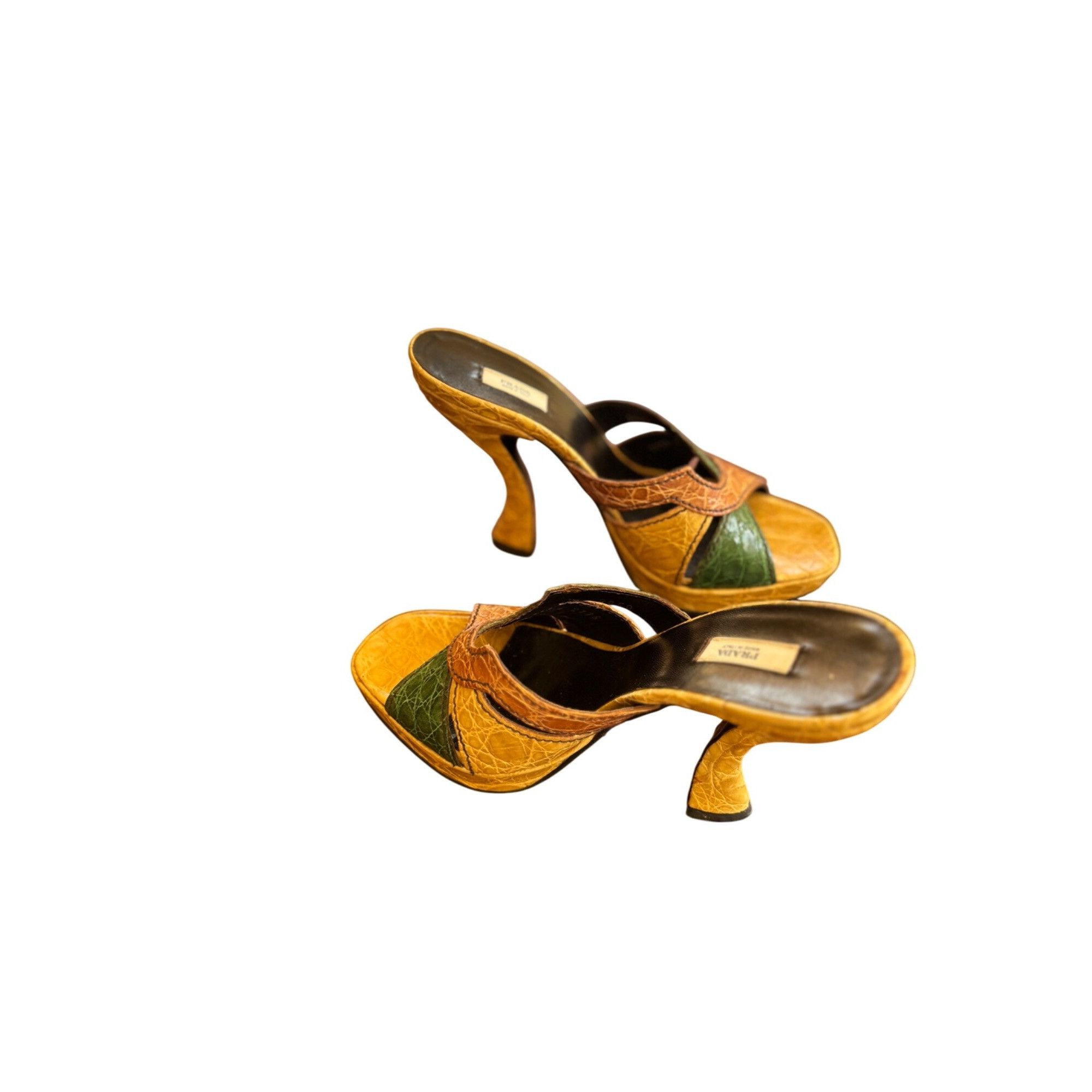 Prada Prada Cocco Lucido Crocodile Platform Mules 5" Heels Yellow Size US 9 / IT 39 - 4 Thumbnail