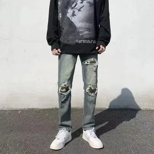 Japanese Brand × Jean High street ripped knee camo patch slim fit jeans Size US 32 / EU 48 - 3 Thumbnail