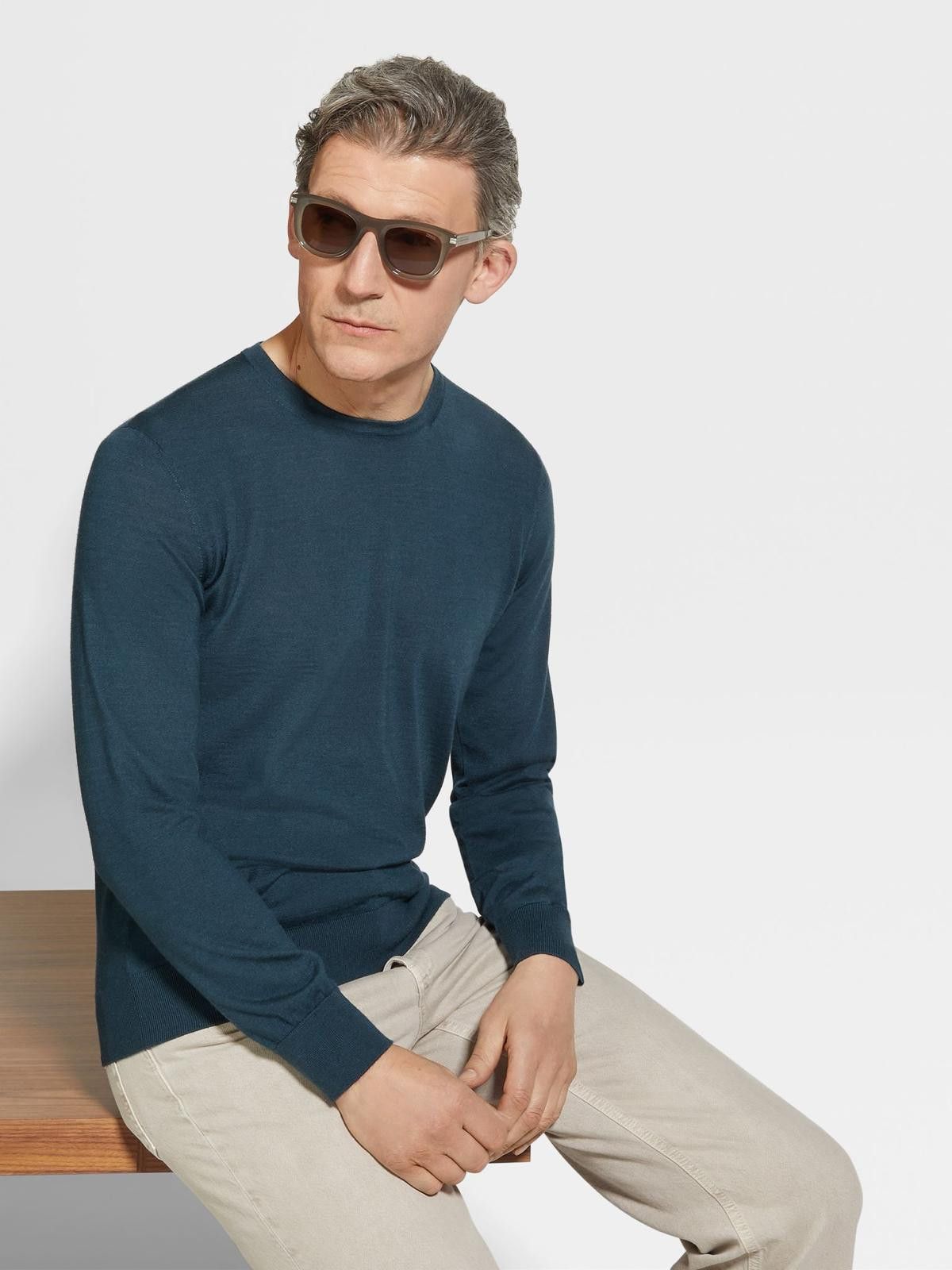 Ermenegildo Zegna o1s1rm0426 Crewneck Sweater in Teal Blue Size US L / EU 52-54 / 3 - 3 Thumbnail