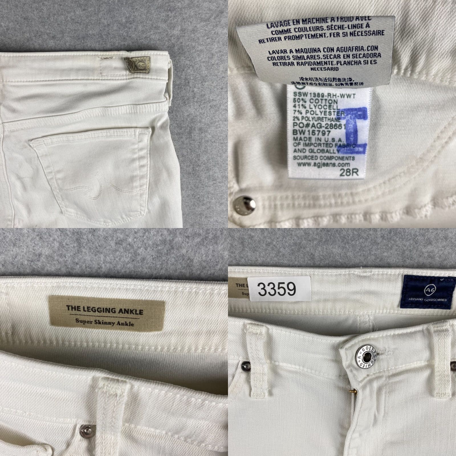 Vintage AG Adriano Goldschmied Jeans Womens 28 R The Legging Super Skinny White Denim Distressed 5-Pocket Zip Slim Fit Modern USA Womens Size 28" / US 6 / IT 42 - 9 Thumbnail