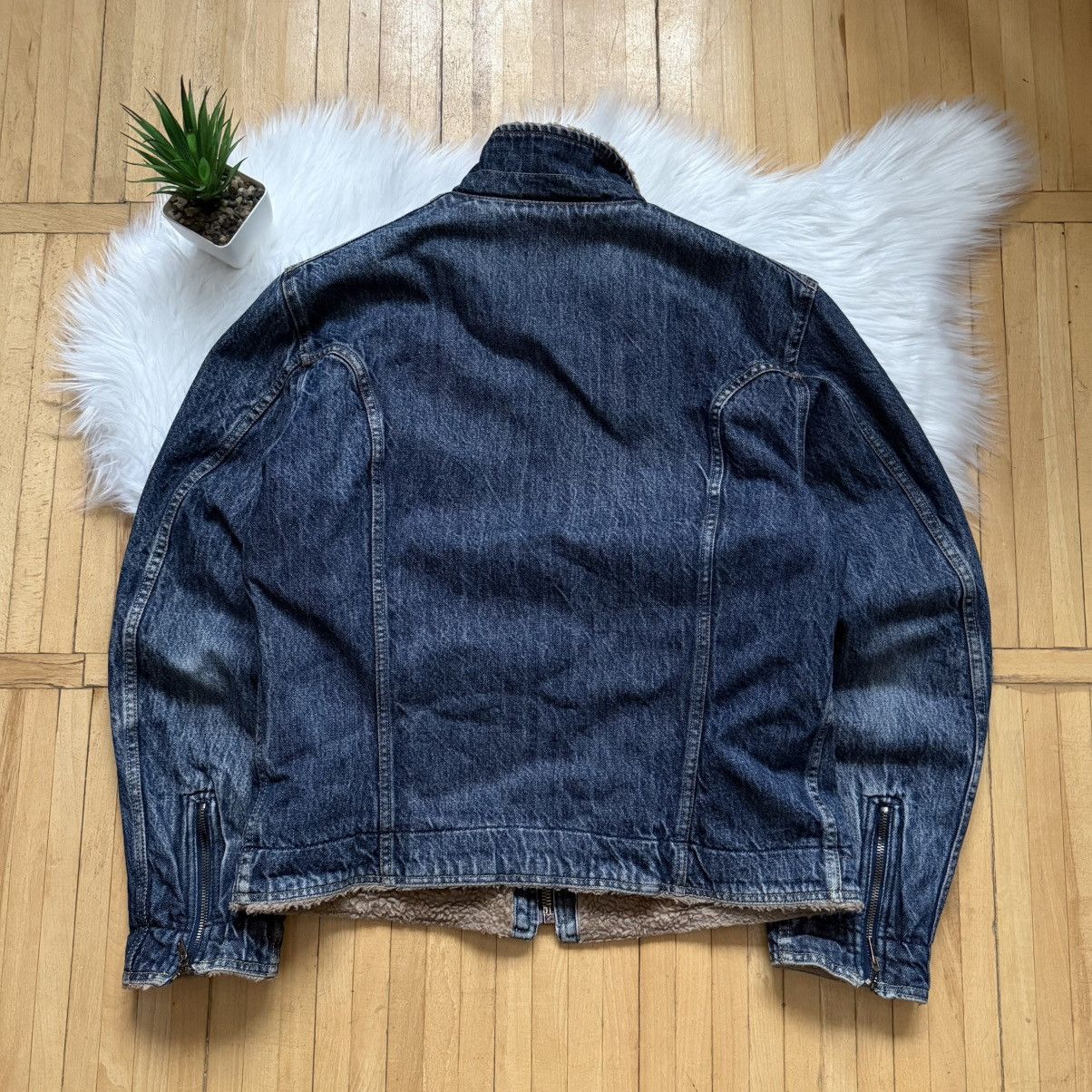 Diesel 📌 Vintage Y2K Diesel Fur Sherpa Denim Jacket Zip Up 00s Size L / US 10 / IT 46 - 17 Thumbnail