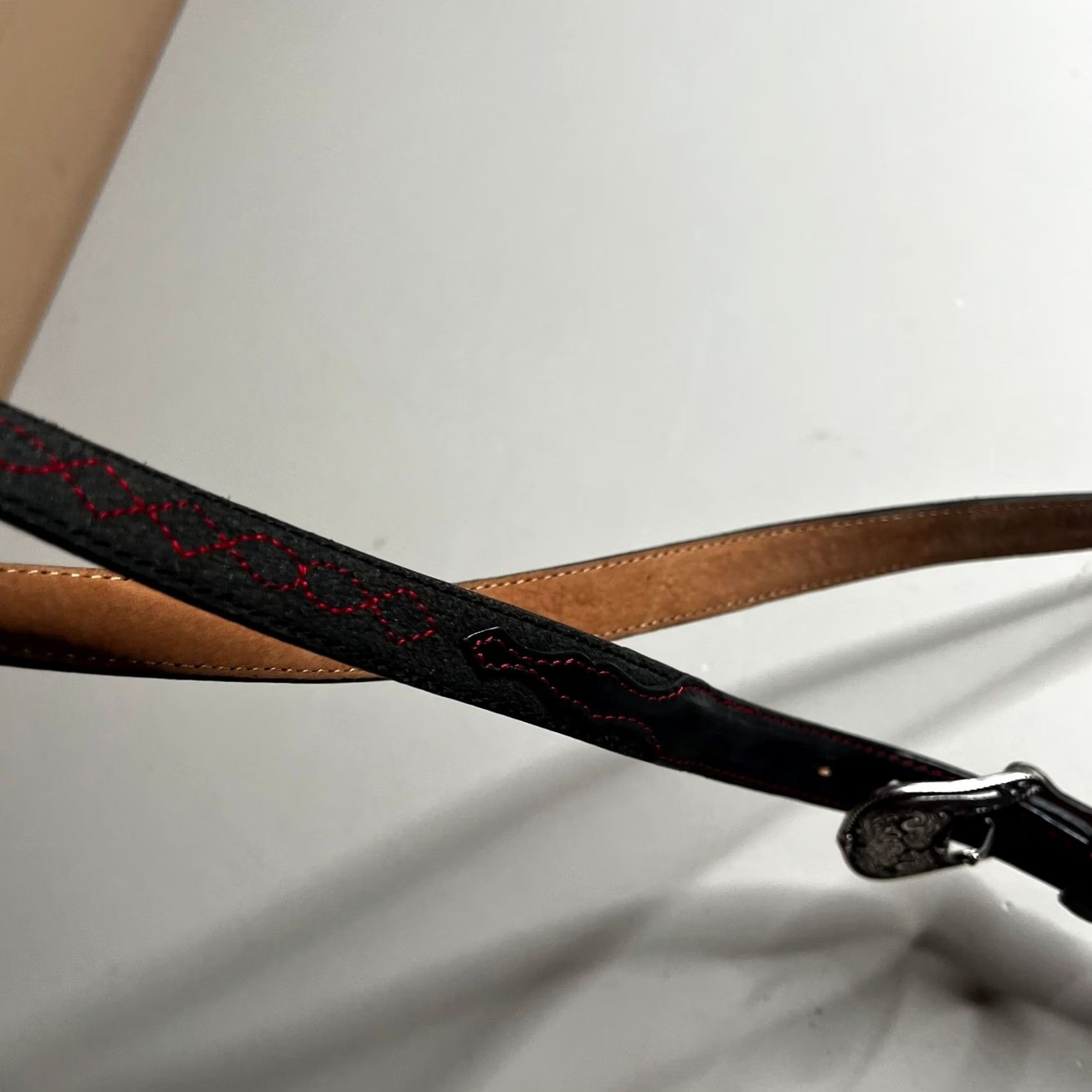 Tony Lama VINTAGE Tony Lama Mens Black Leather Western Belt Red Stitching Silver Buckle 36 Size 36 - 4 Thumbnail