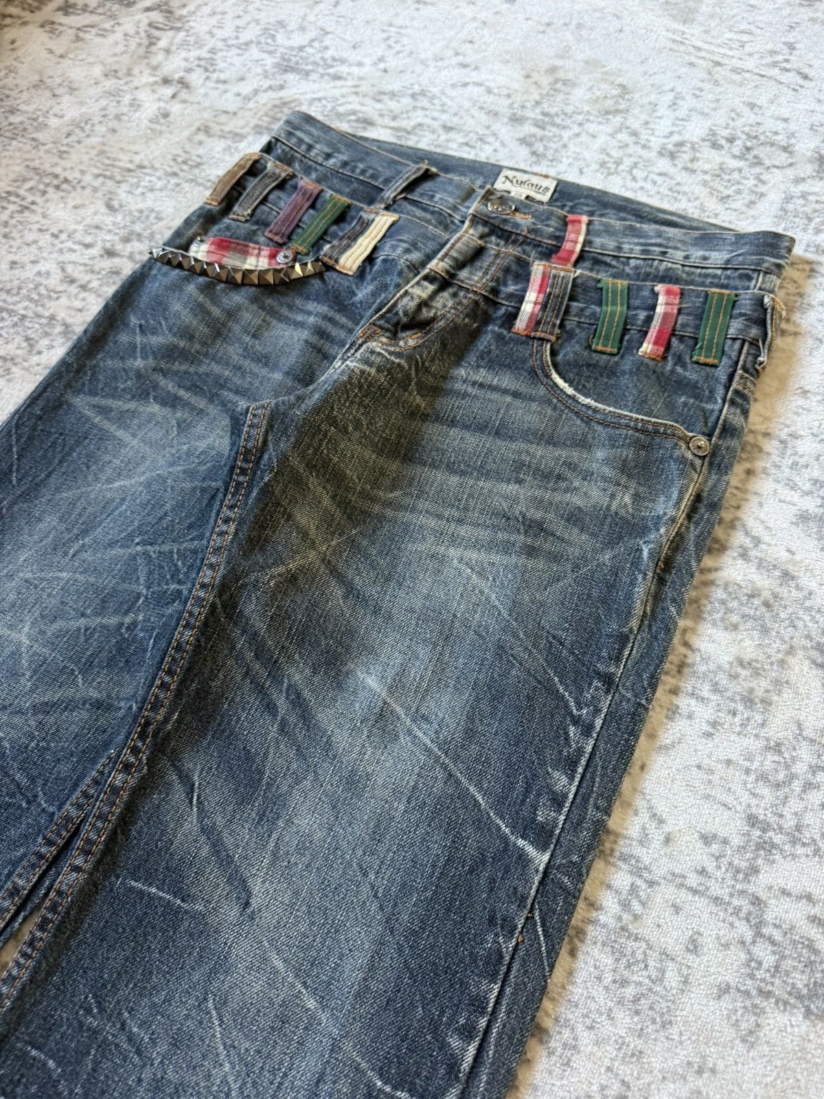Japanese Brand Nylaus Japan Claw Mark Studded Double Waist Jeans Size US 30 / EU 46 - 7 Thumbnail