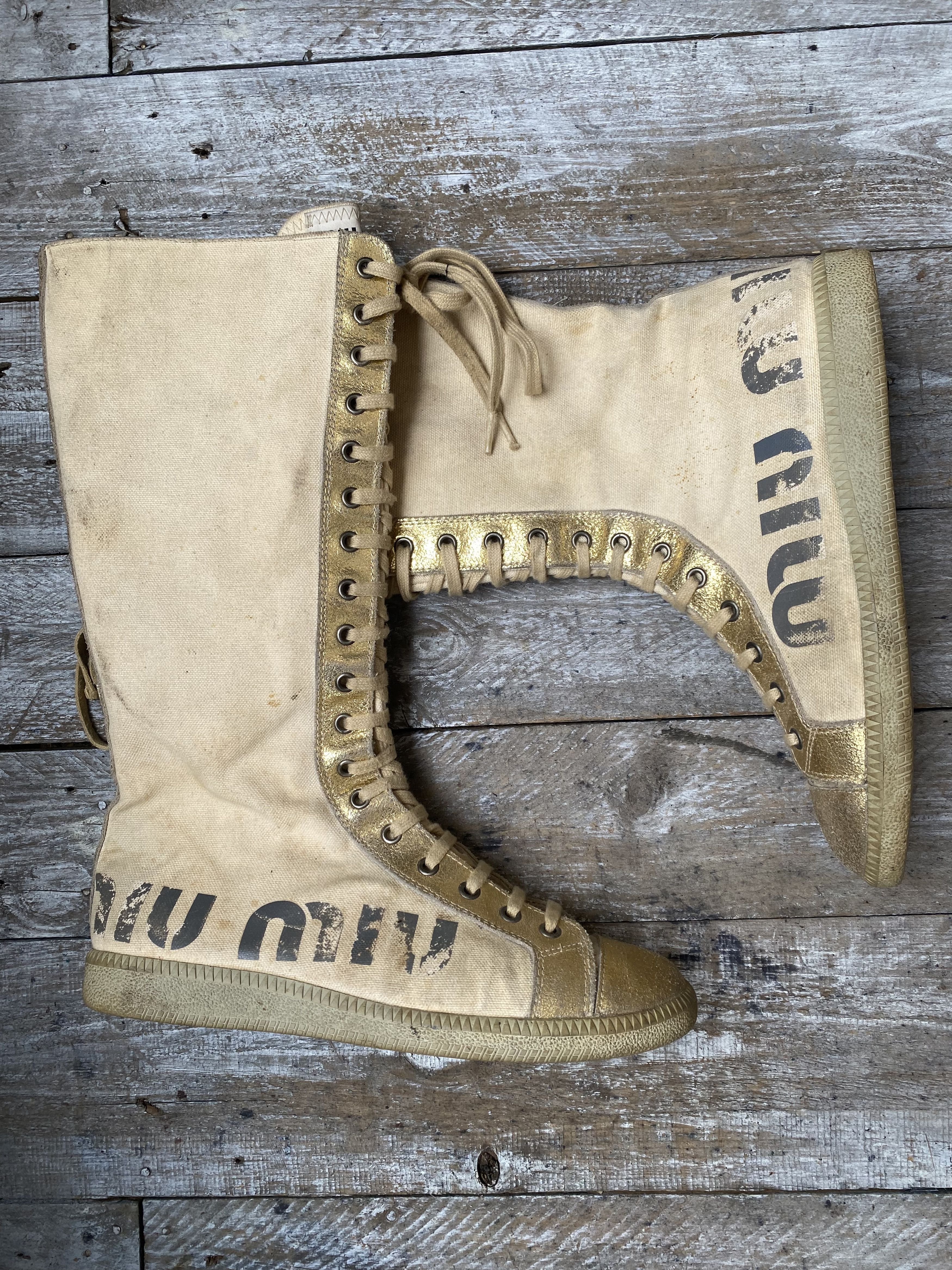 Miu Miu Vintage 90's Miu miu boxing canvas gold sneakers sz38,Y2k Size US 8 / IT 38 - 10 Thumbnail