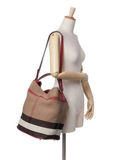 Burberry BURBERRY ASHBY MEDIUM SADDLE LEATHER CHECK CANVAS HOBO BAG Size ONE SIZE - 2 Thumbnail