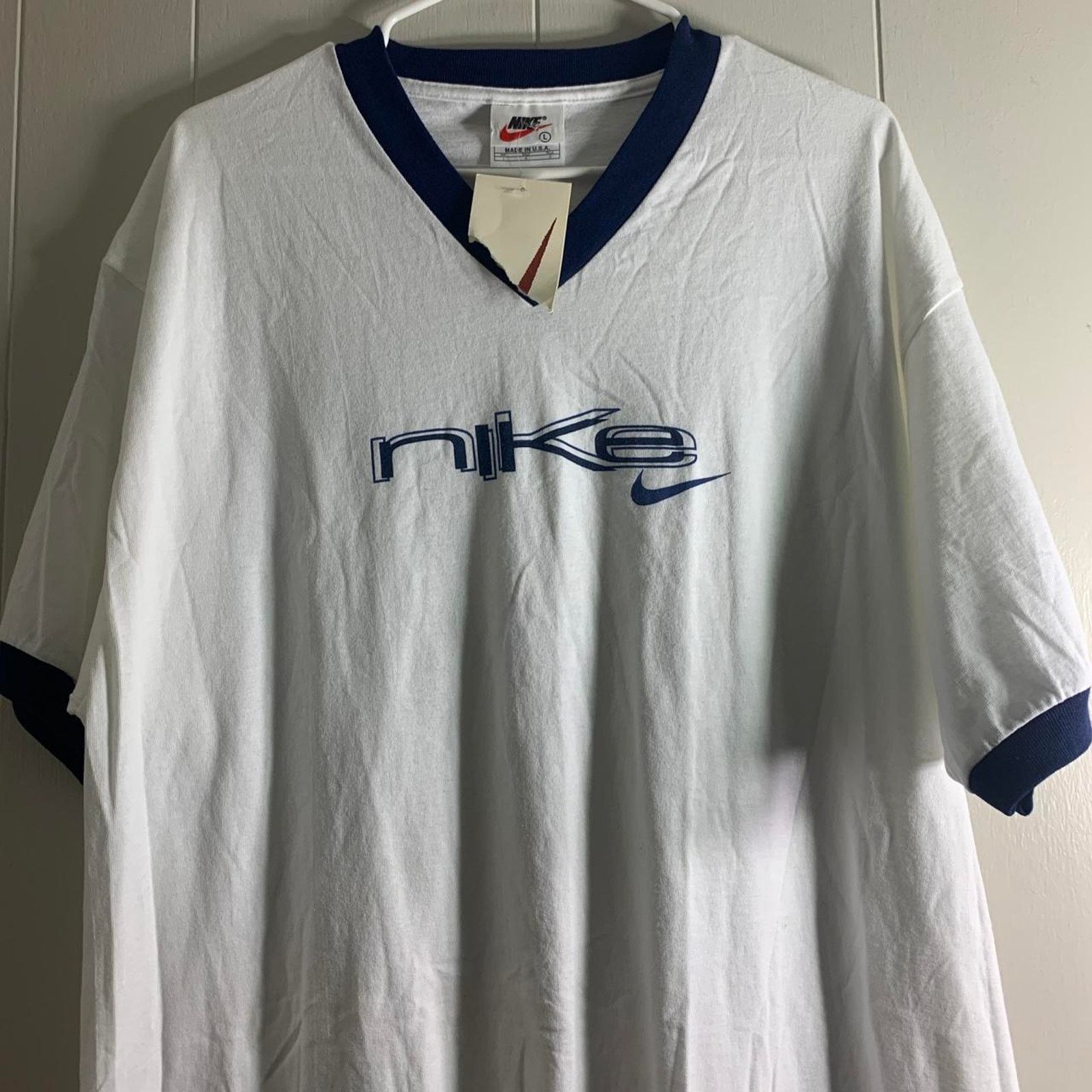 Nike vintage 90’s NIKE Center Swoosh Spell Out ringer tee shirt L Size US L / EU 52-54 / 3 - 1 Thumbnail