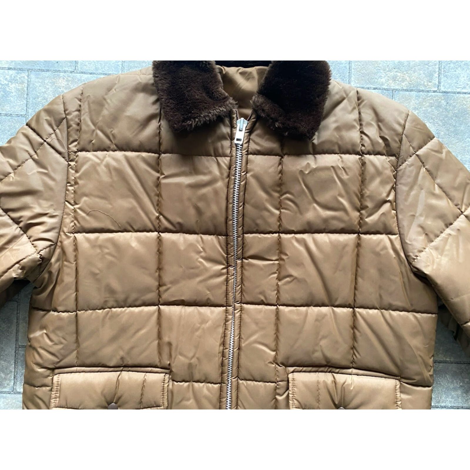 Vintage VINTAGE Cal Craft? 1970s Army Brown Quilted Jacket XL Pockets Zip Men Regular Size Brown Coat - Men XL Vintage Size US XL / EU 56 / 4 - 7 Thumbnail