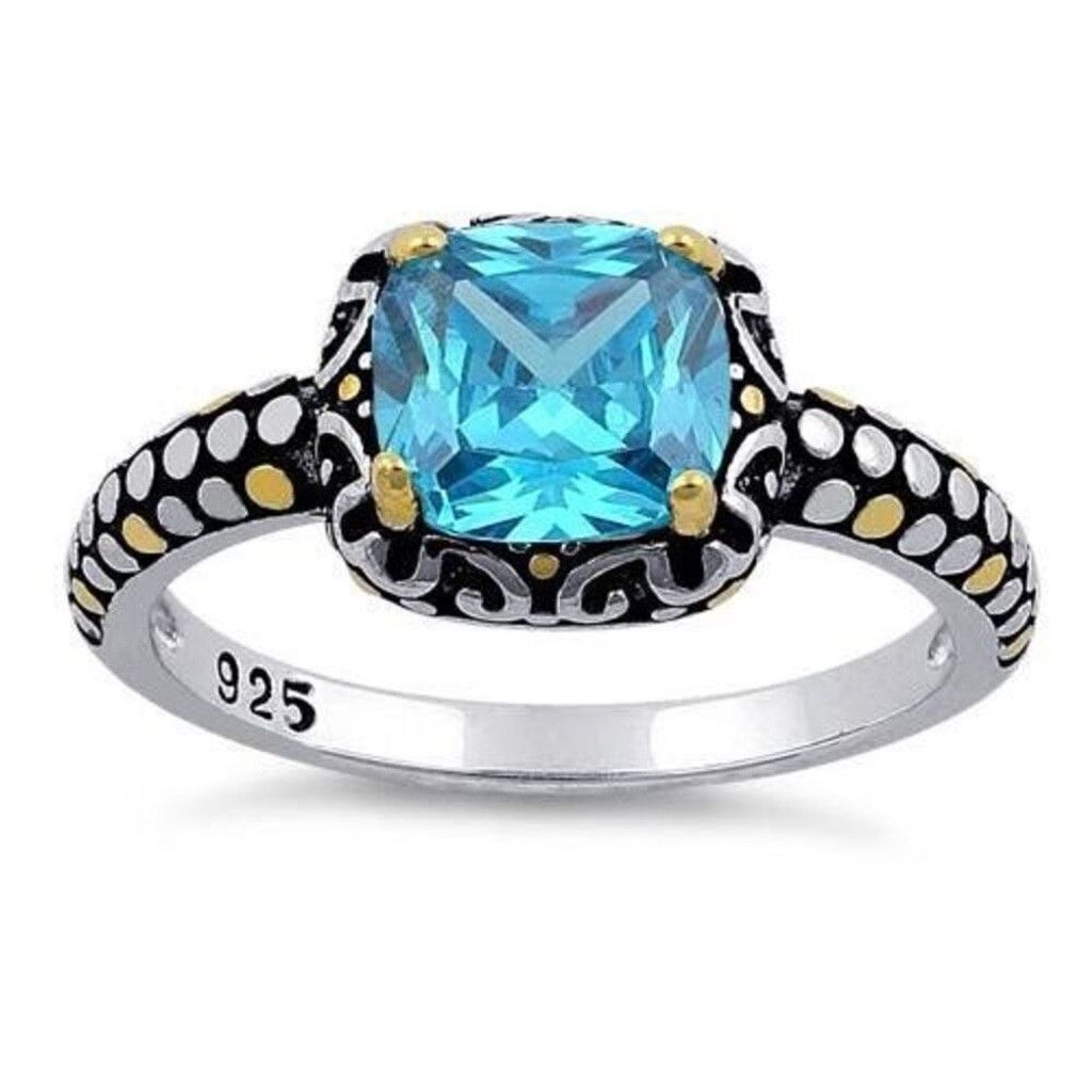 Other Sterling Silver Celtic Blue Topaz Cushion CZ Ring Brand New Size ONE SIZE - 2 Thumbnail
