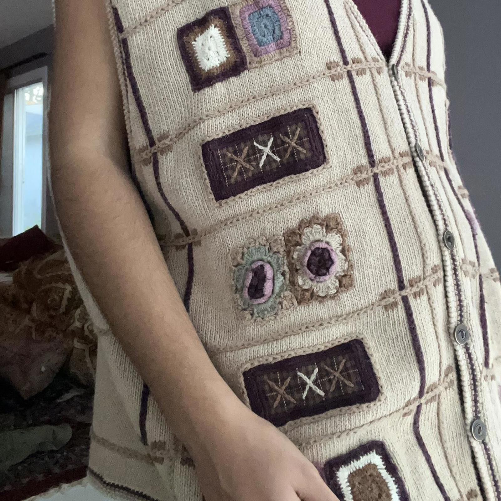 Other Cream and brown purples vintage knit vest knit Size XXL / US 16-18 / IT 52-54 - 7 Thumbnail