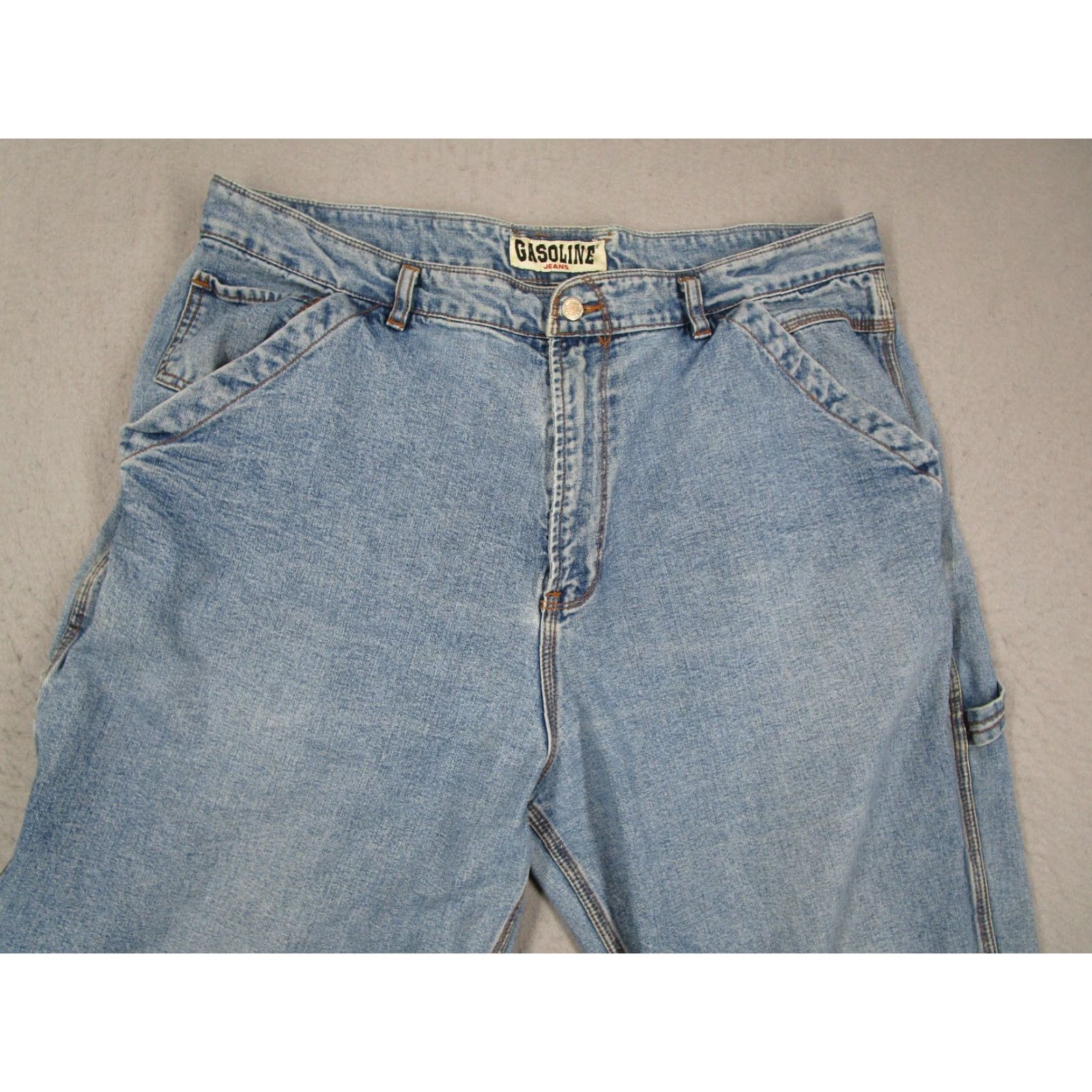 Denime VINTAGE Gasoline Jeans Mens Jeans 40 Light Wash Carpenter Hammer Loop Denim Pants 90s Mens 40 Light Blue Retro Denim Pants Size US 40 / EU 56 - 2 Thumbnail